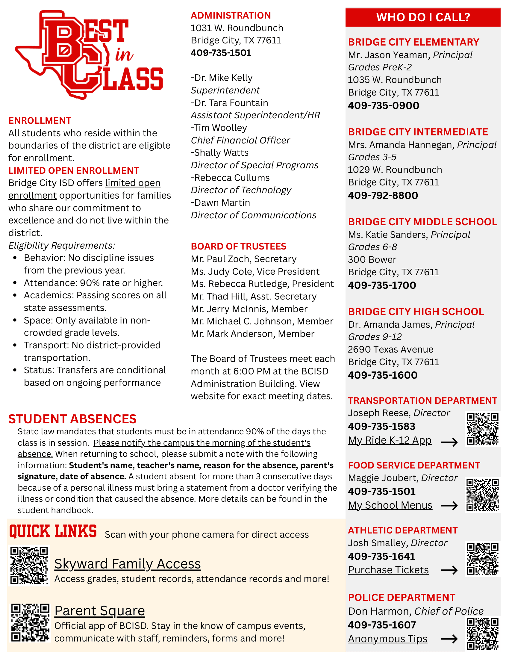 Bridge City Independent School District Calendar 26-27 pdf