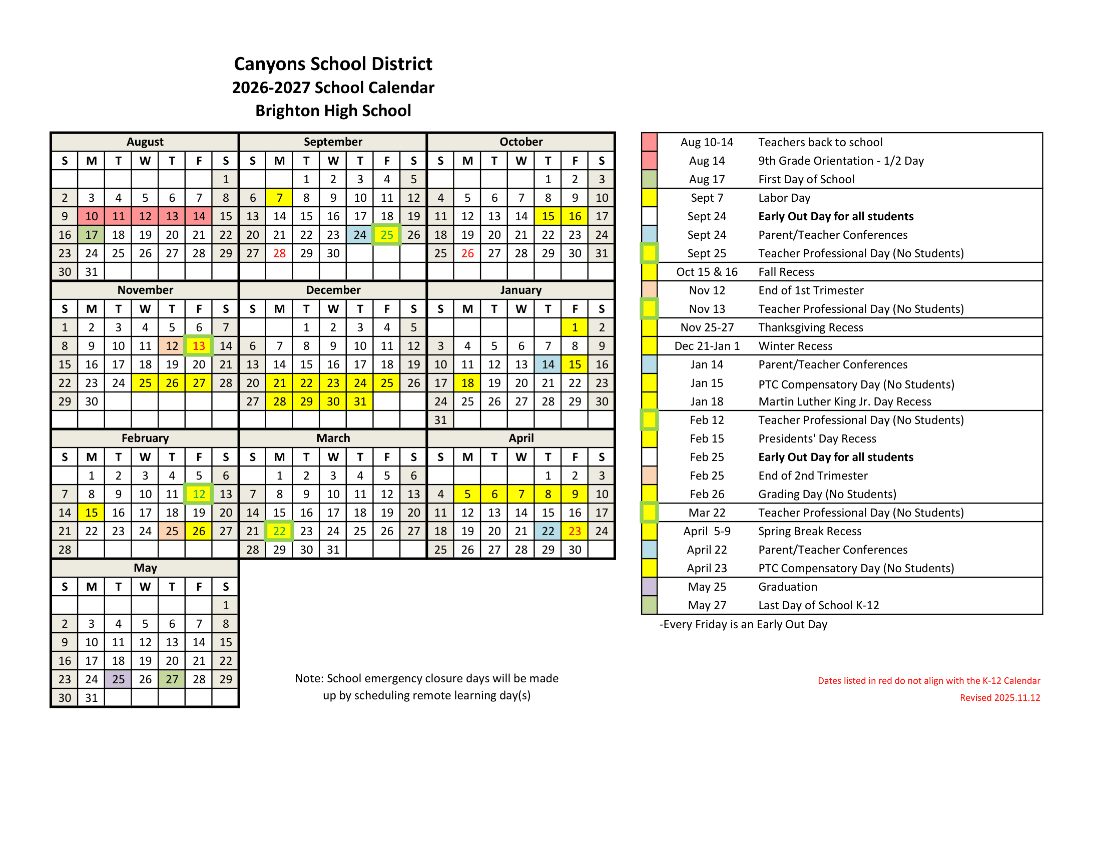 Brighton High School Calendar 26-27 PDF