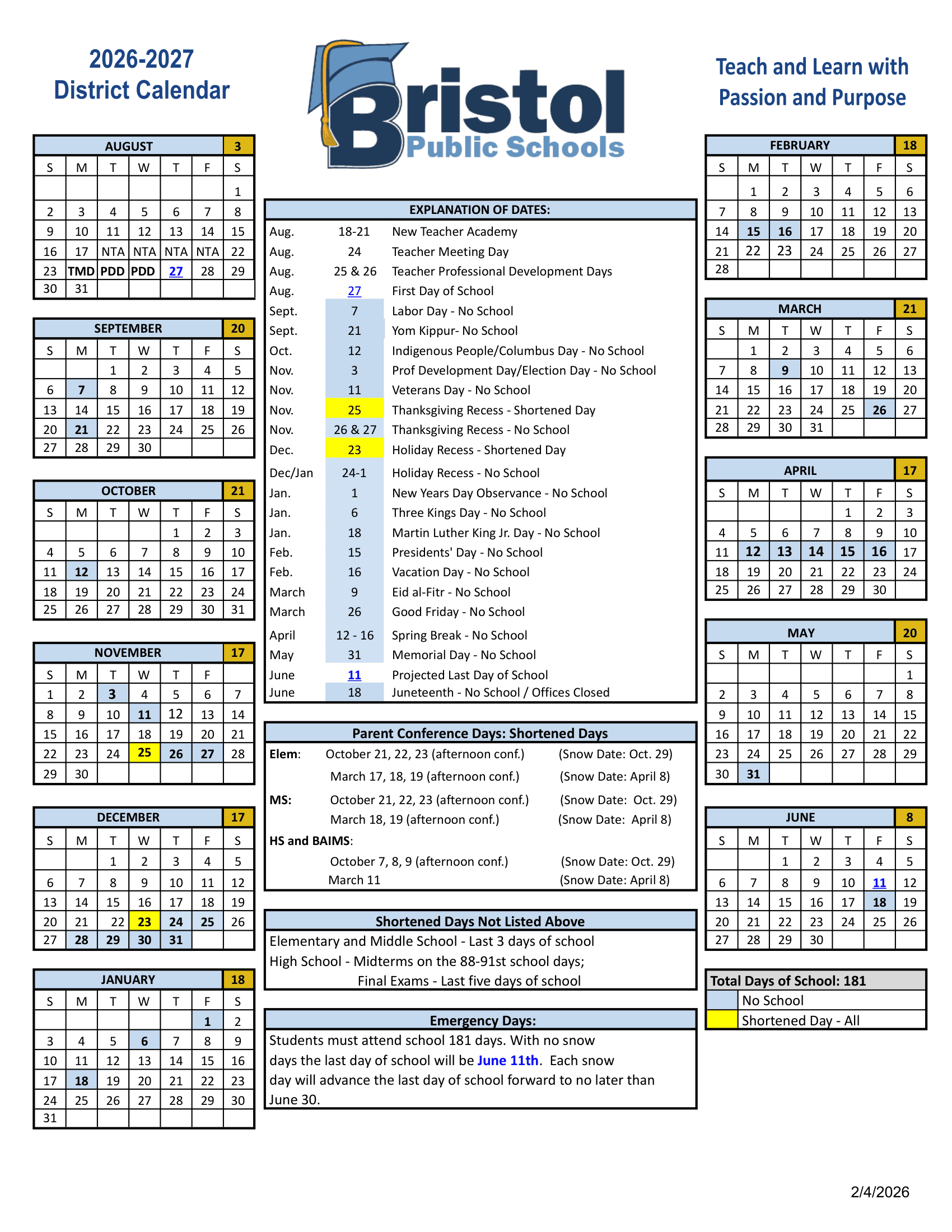 Bristol Public Schools Calendar 26-27 pdf