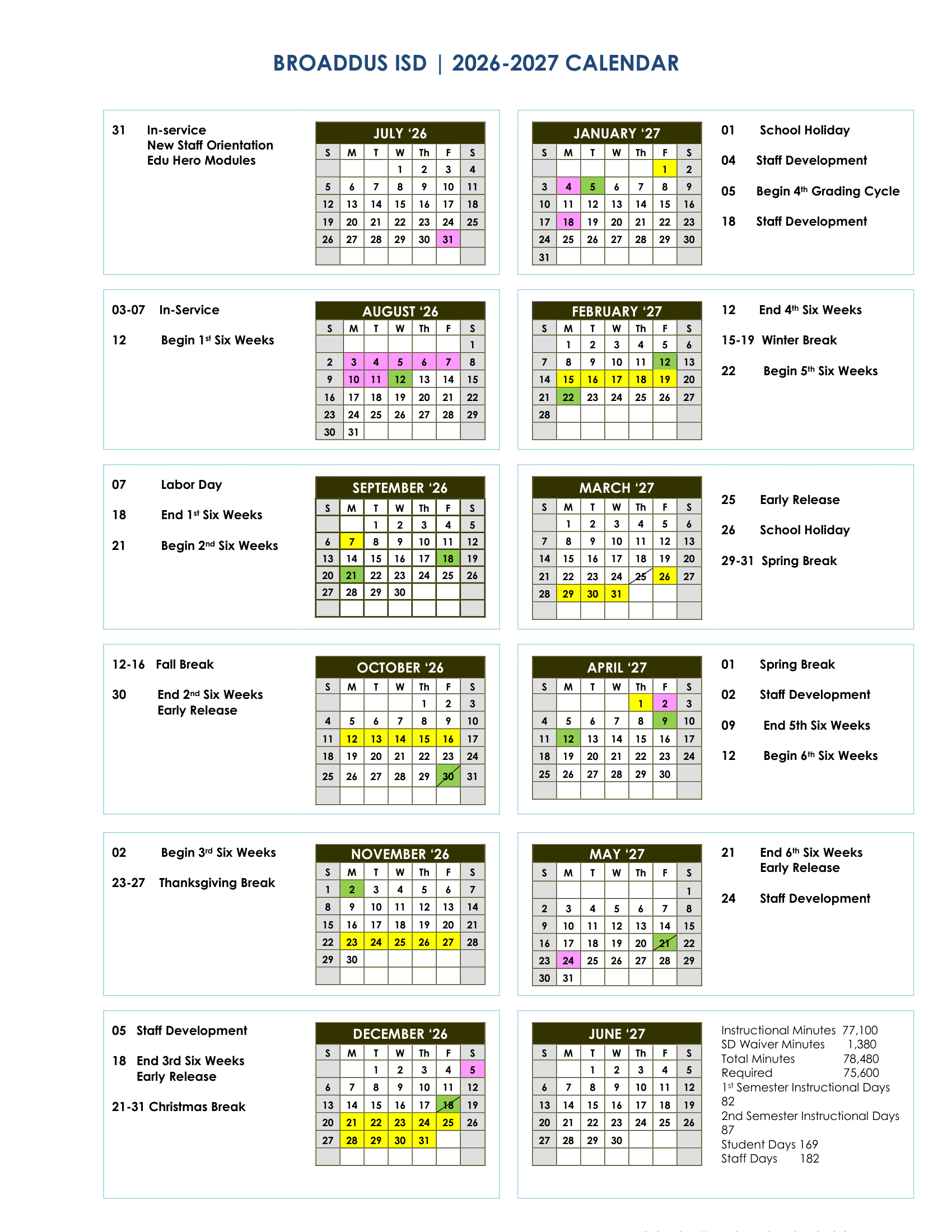 Broaddus ISD Calendar 26-27 Revised