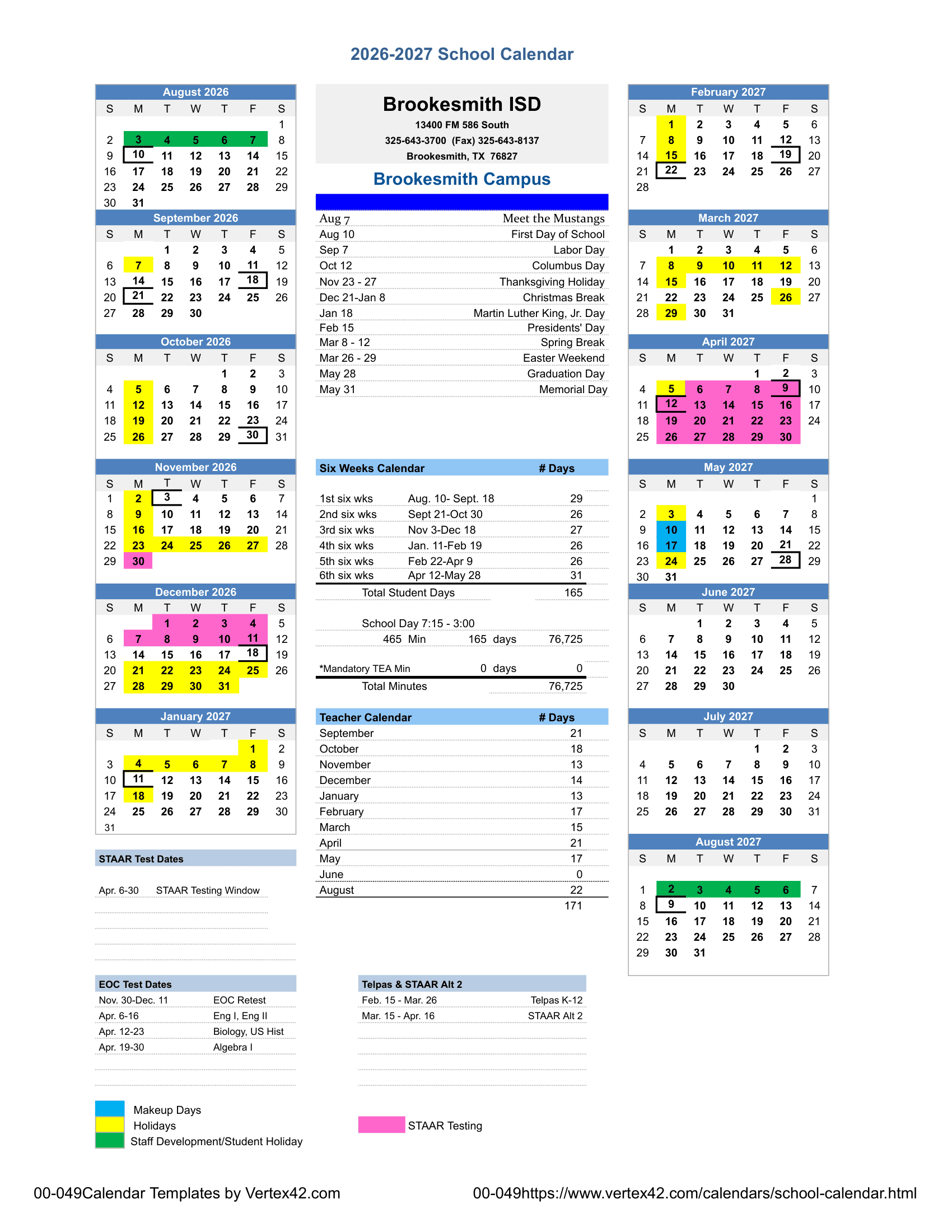 Brookesmith ISD Calendar 26-27 Revised