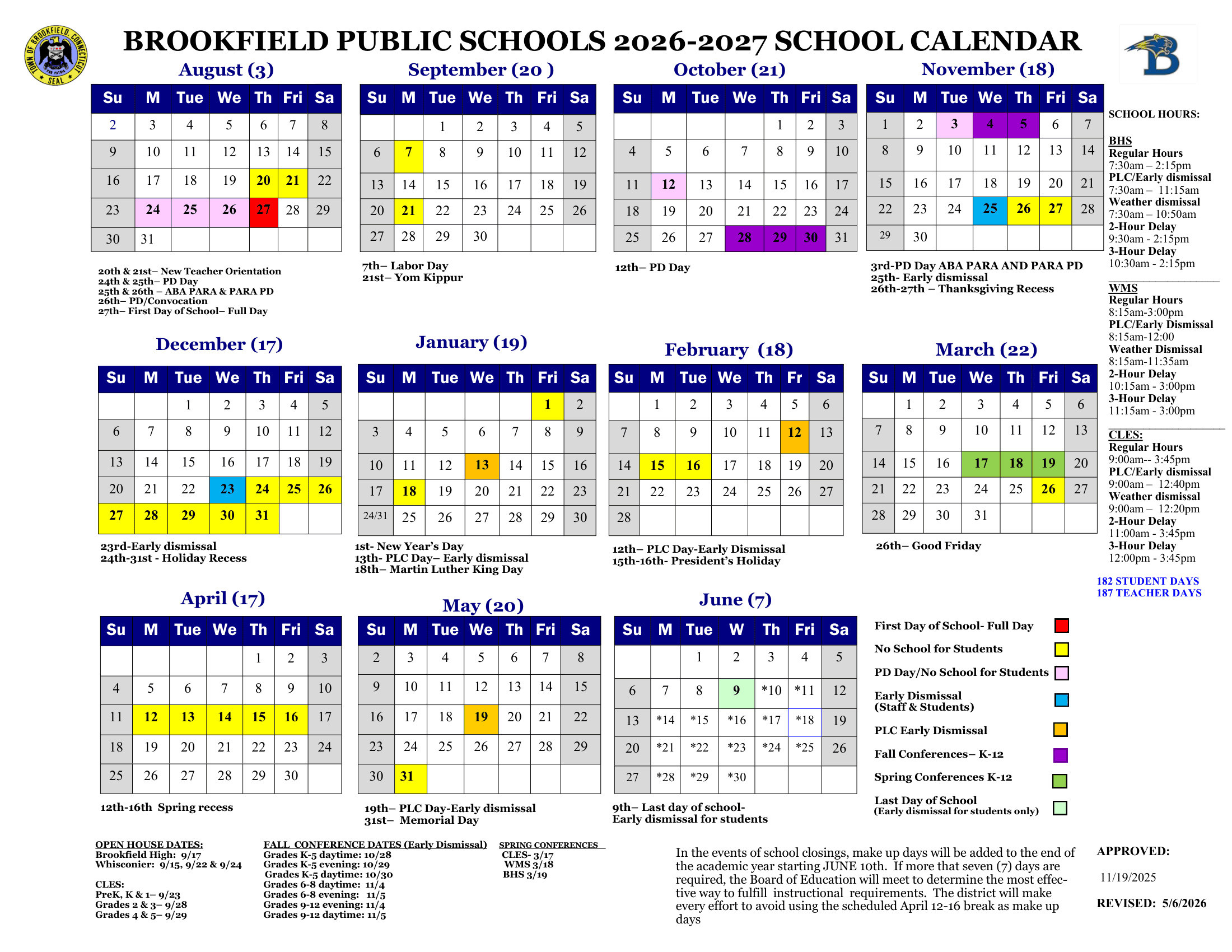 Brookfield Public Schools Calendar 26-27 pdf