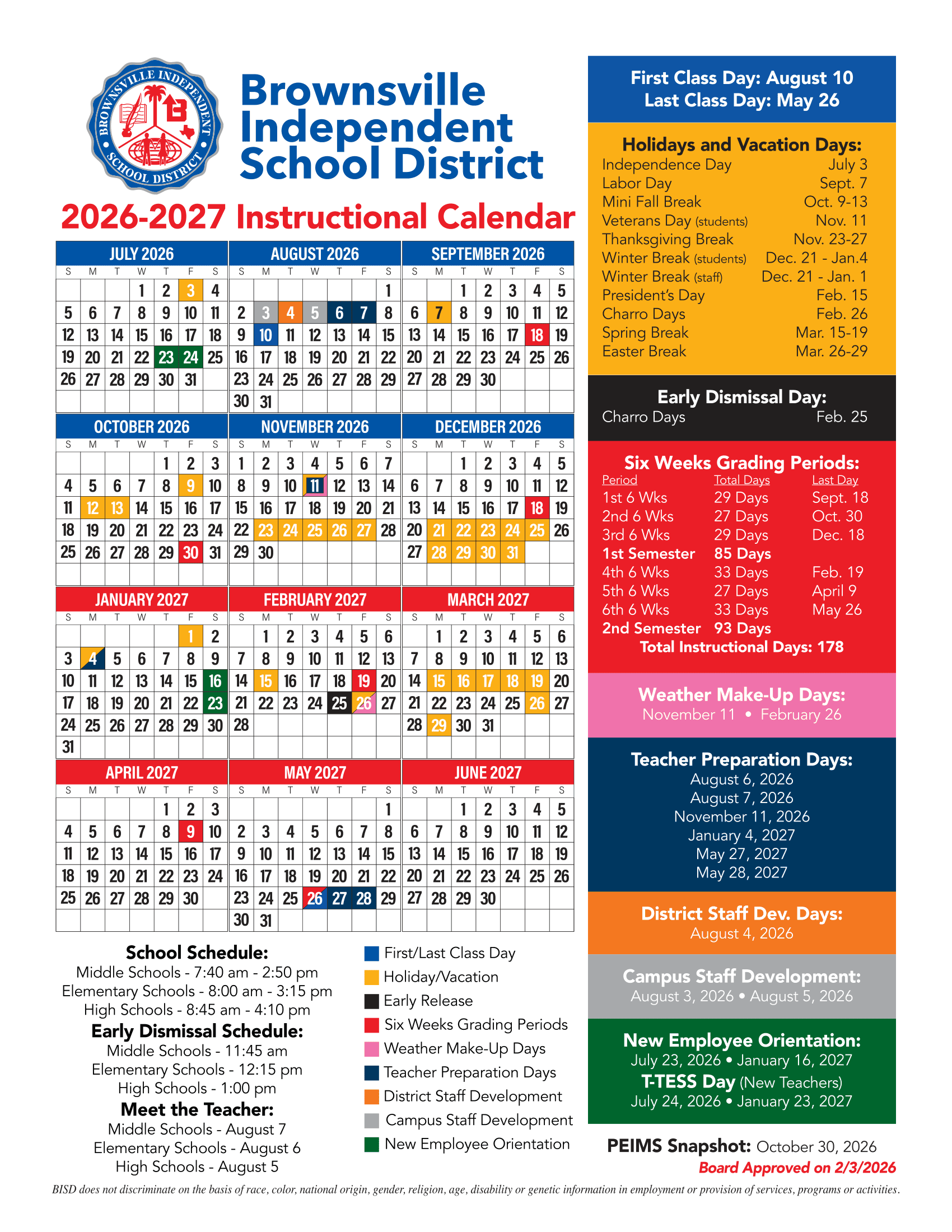 Brownsville Independent School District Calendar 26-27 Revised