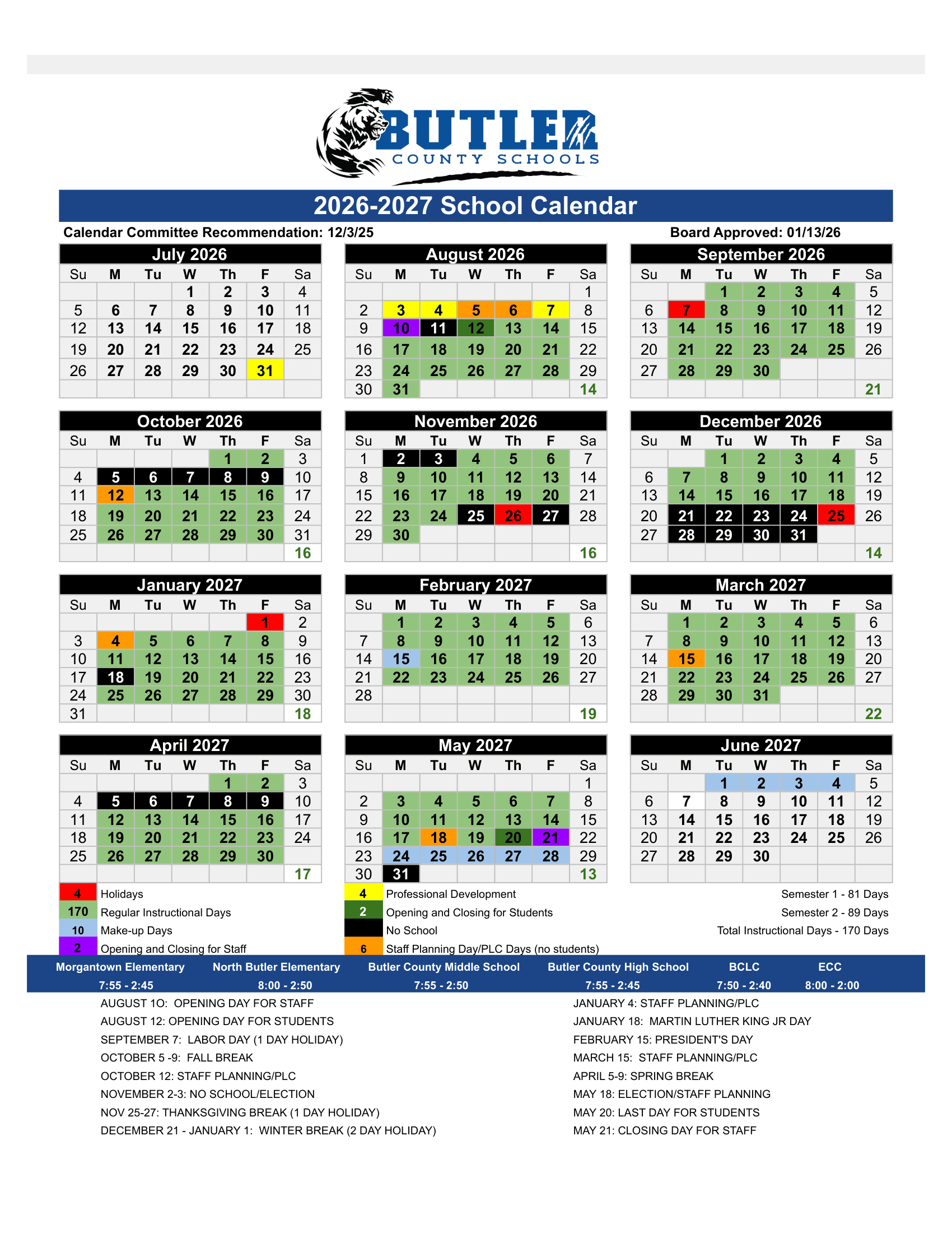 Butler County Schools Calendar 26-27 Revised