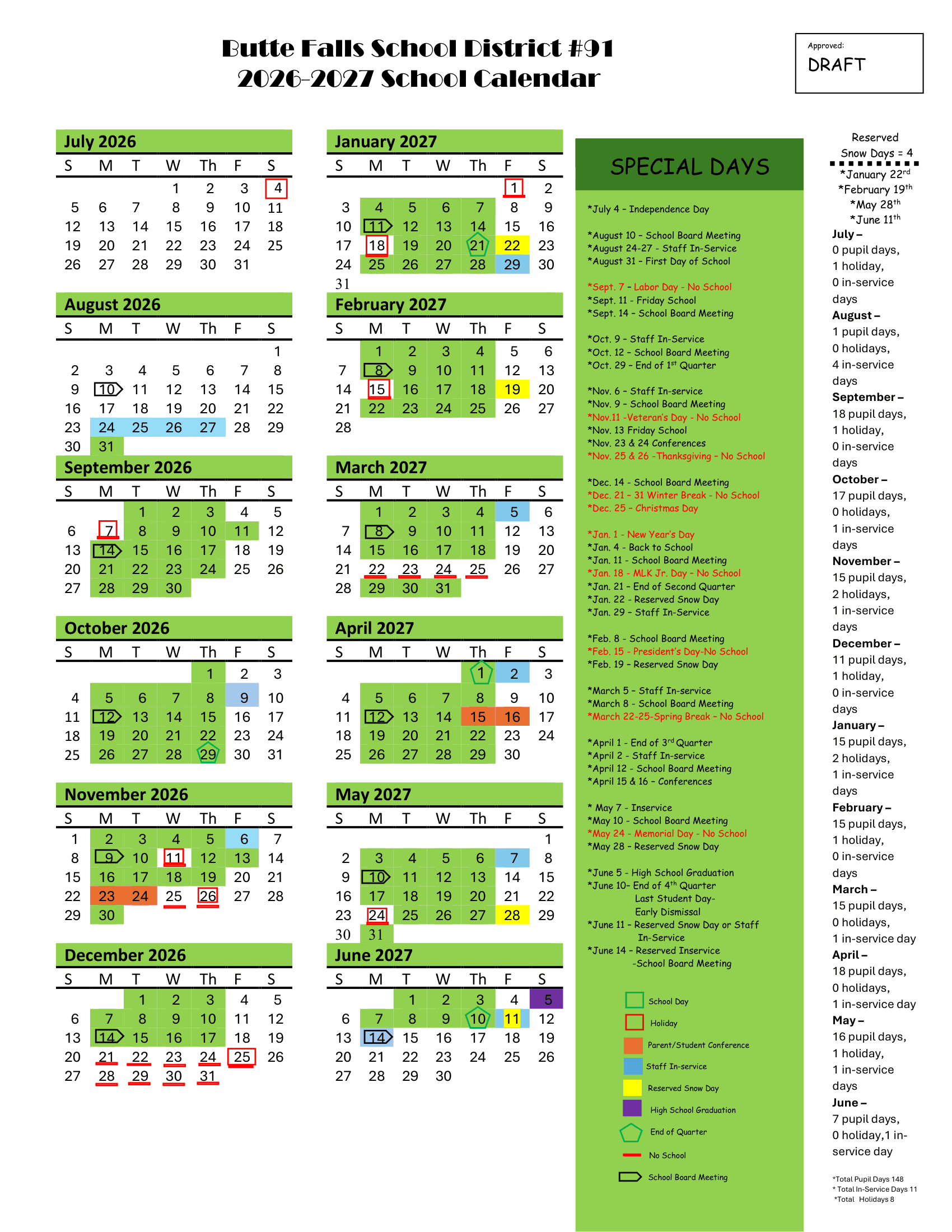 Butte Falls School District #91 Calendar 26-27 PDF