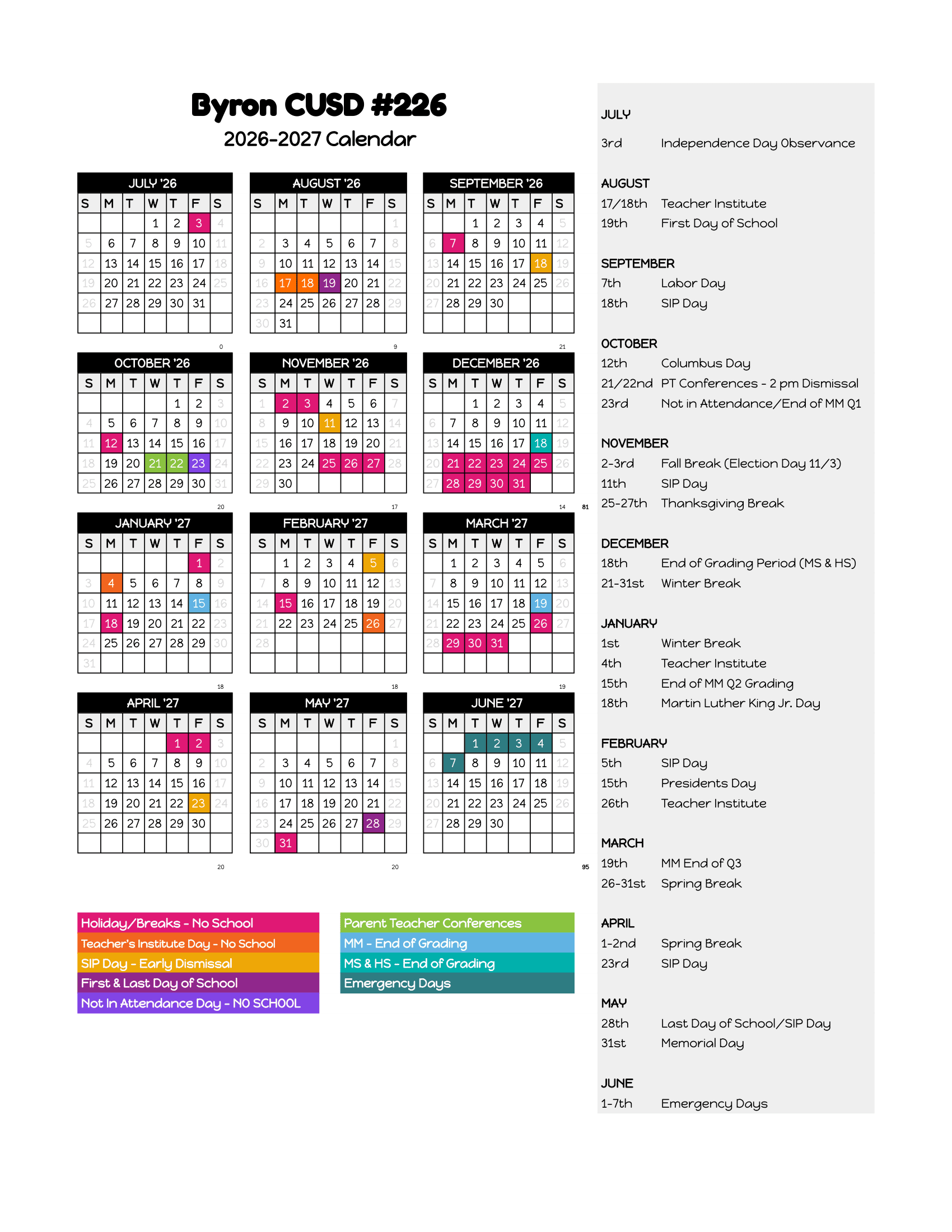 Byron CUSD #226 Calendar 26-27 Revised
