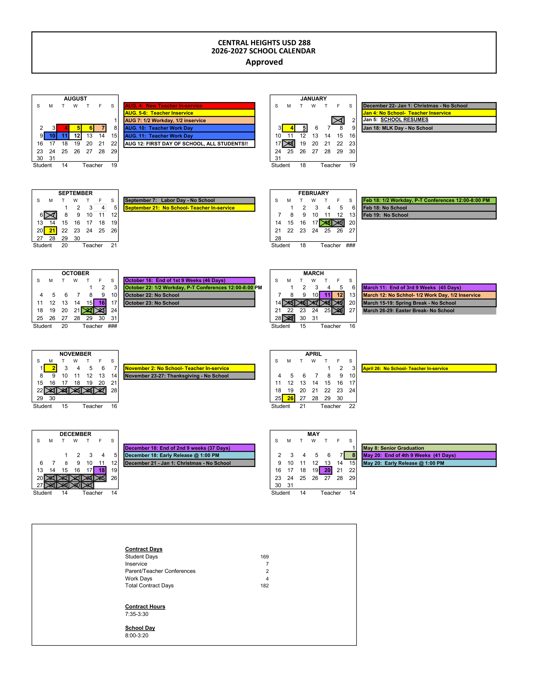 CENTRAL HEIGHTS USD 288 Calendar 26-27 Revised
