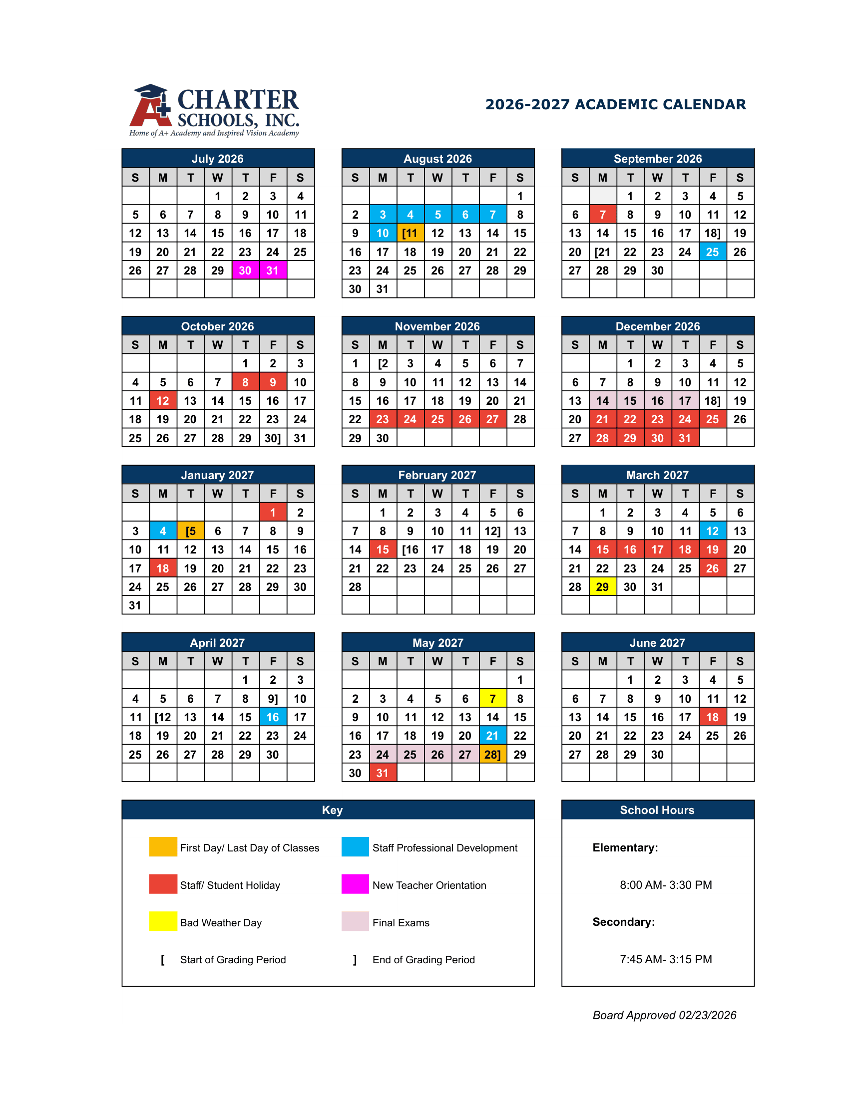 CHARTER SCHOOLS, INC Calendar 26-27 pdf