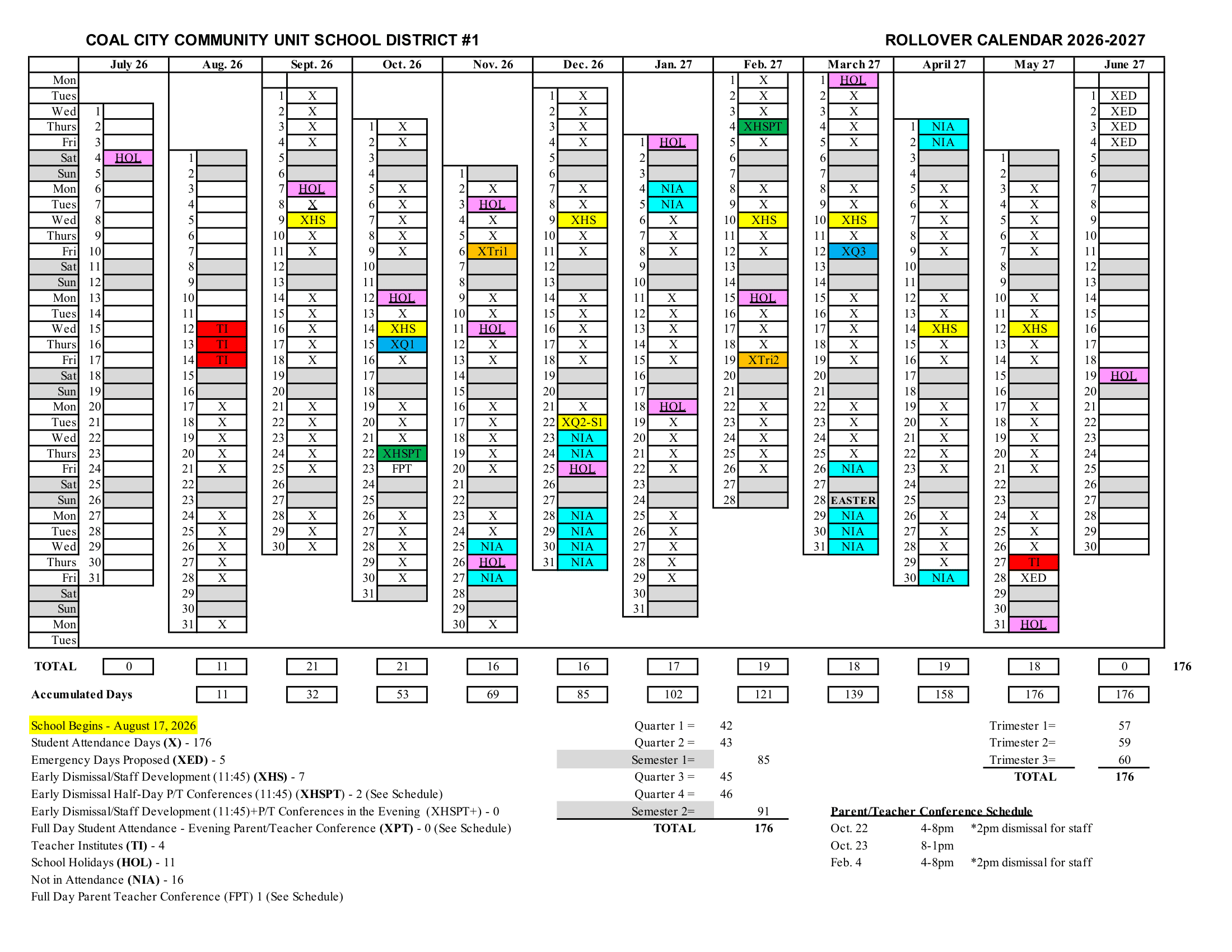COAL CITY COMMUNITY UNIT SCHOOL DISTRICT #1 Calendar 26-27 pdf