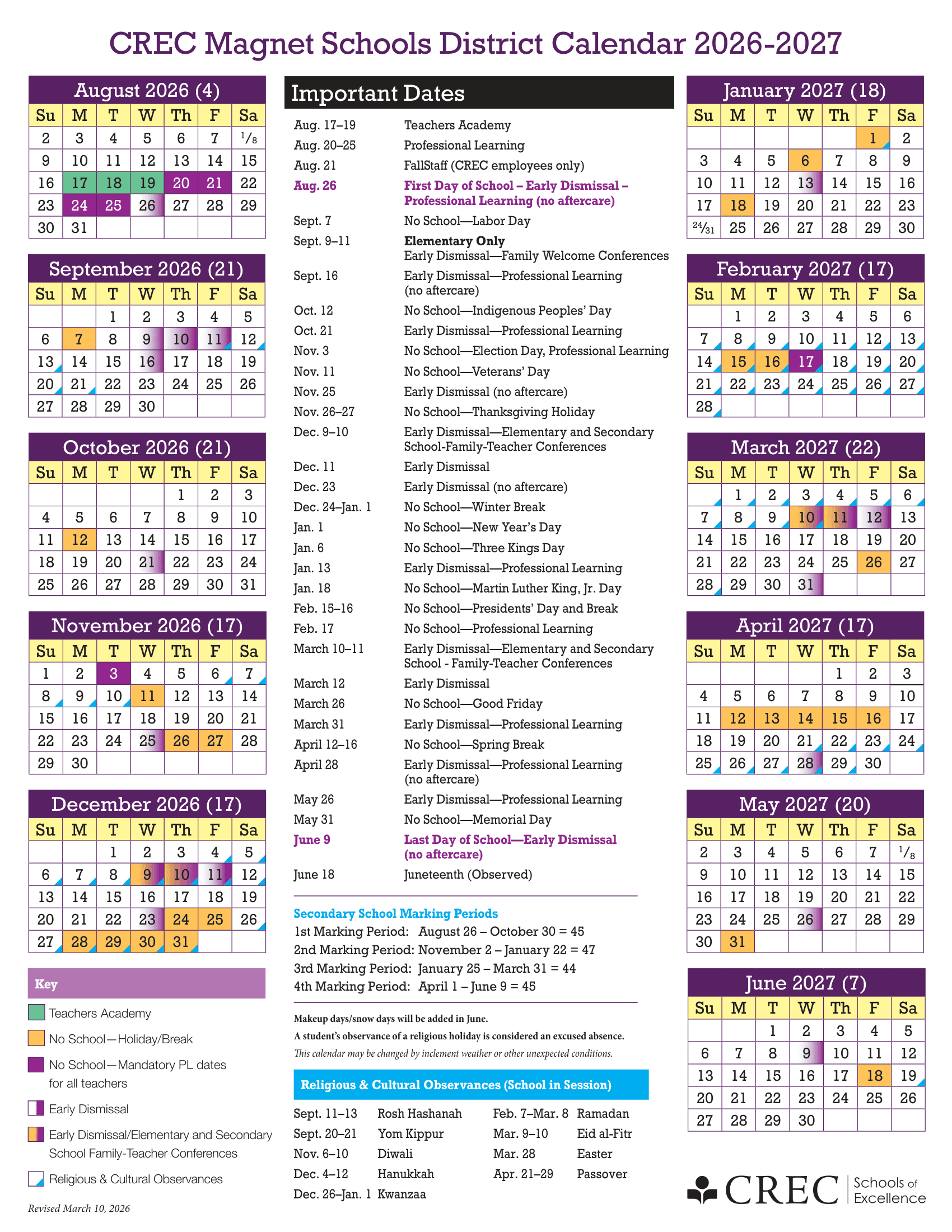 CREC Magnet Schools District Calendar 26-27 pdf