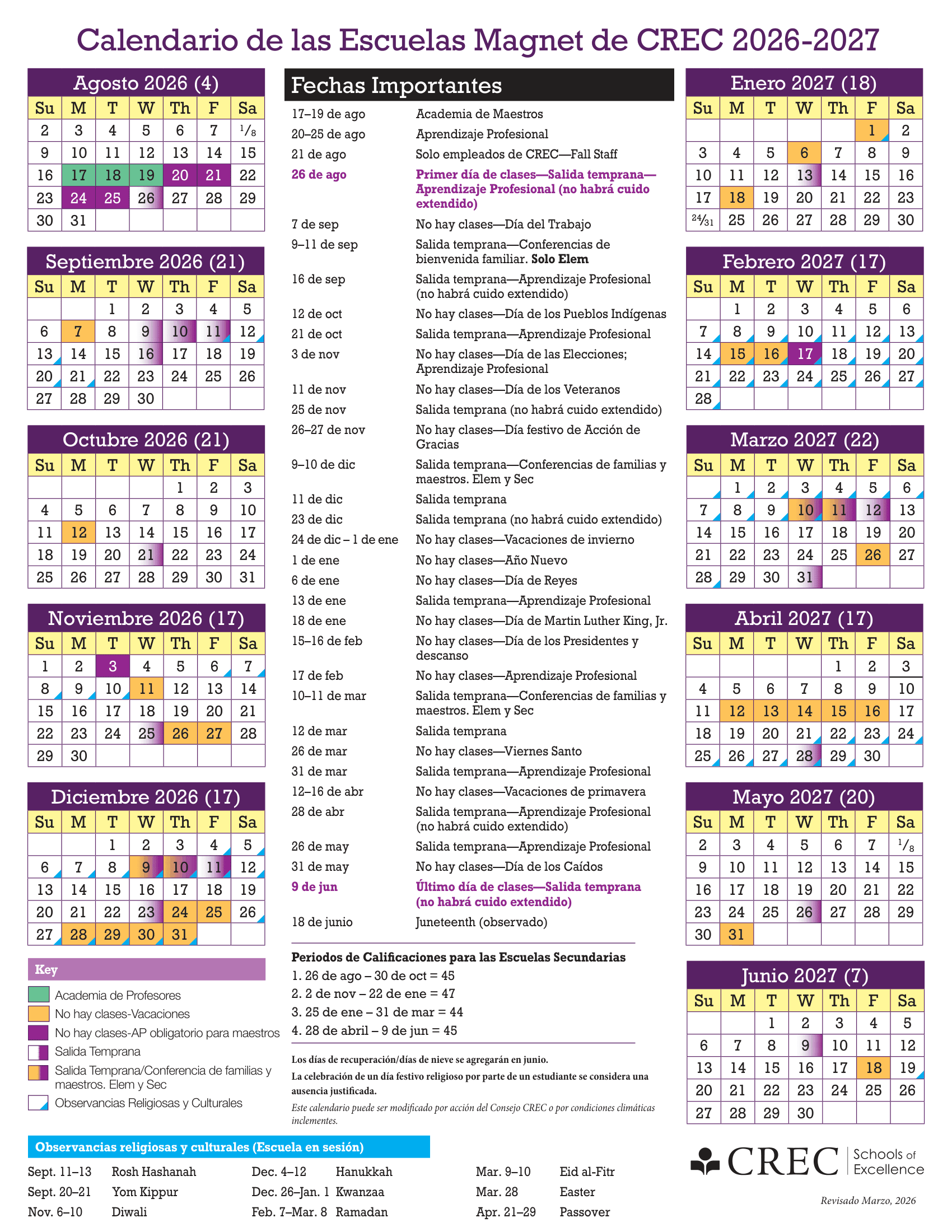 CREC Magnet Schools District Calendar 26-27 pdf