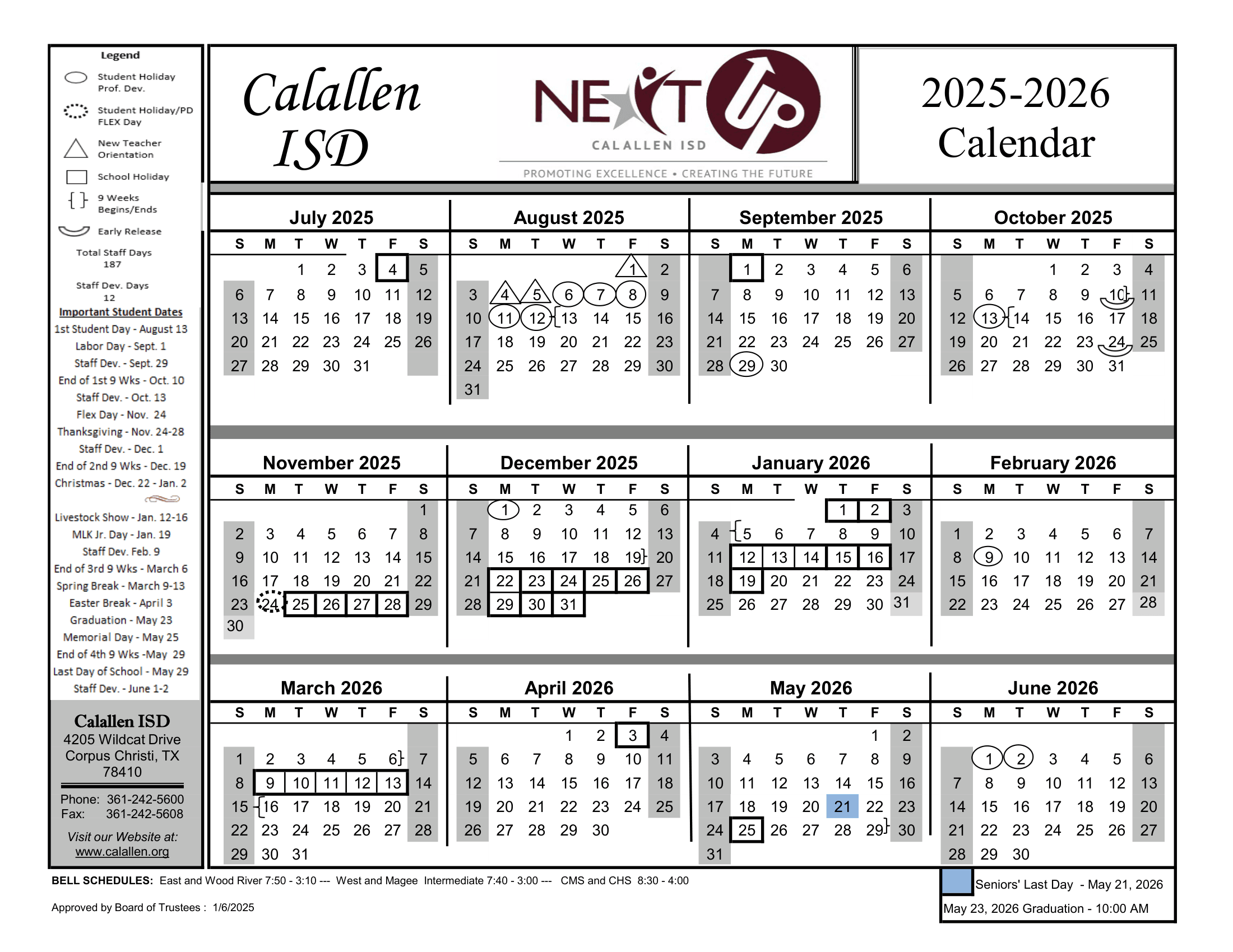 Calallen ISD Calendar 25-26 pdf