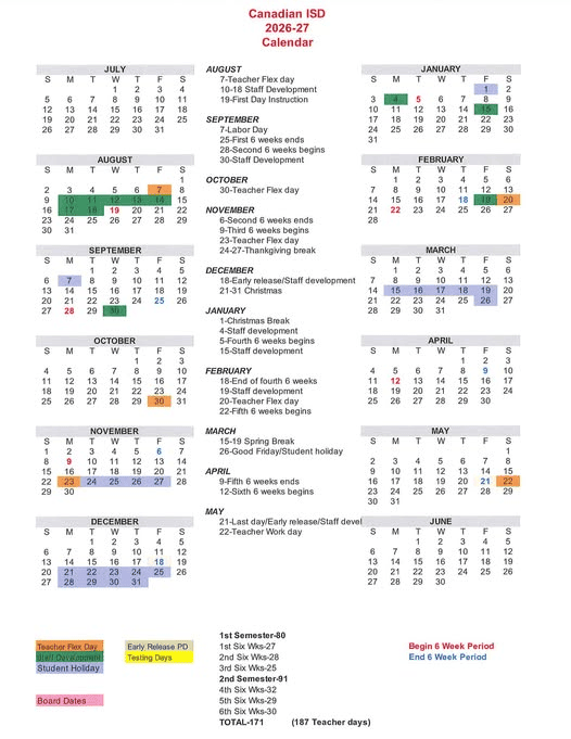 Canadian ISD Calendar 26-27 Revised