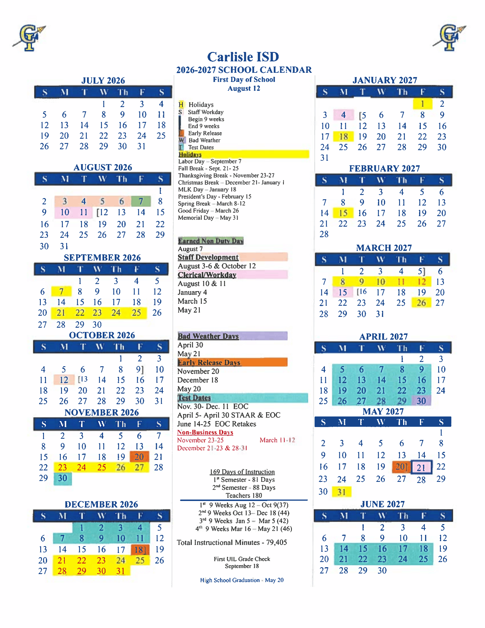 Carlisle ISD Calendar 26-27 Revised