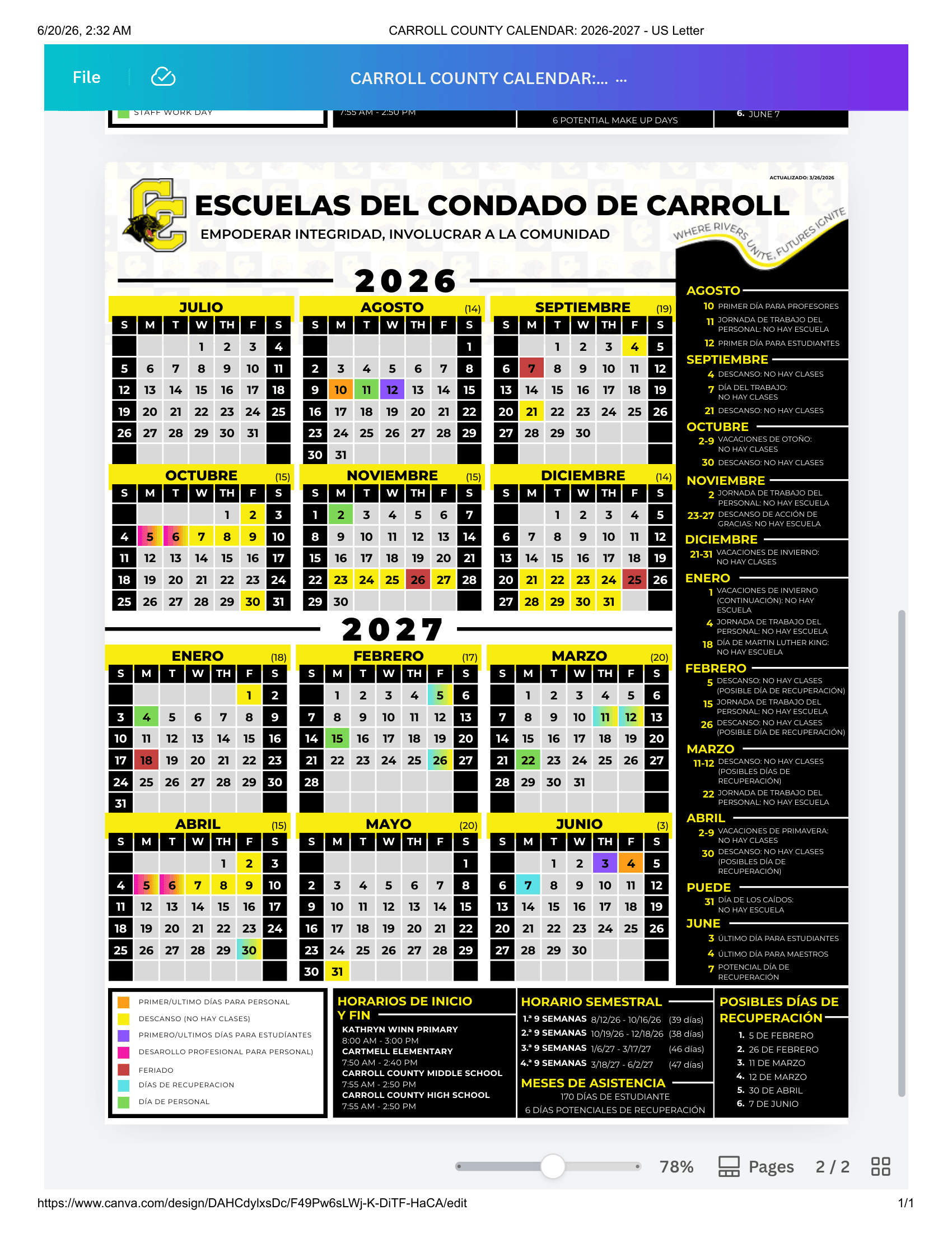 Carroll County Schools Calendar 26-27 Revised