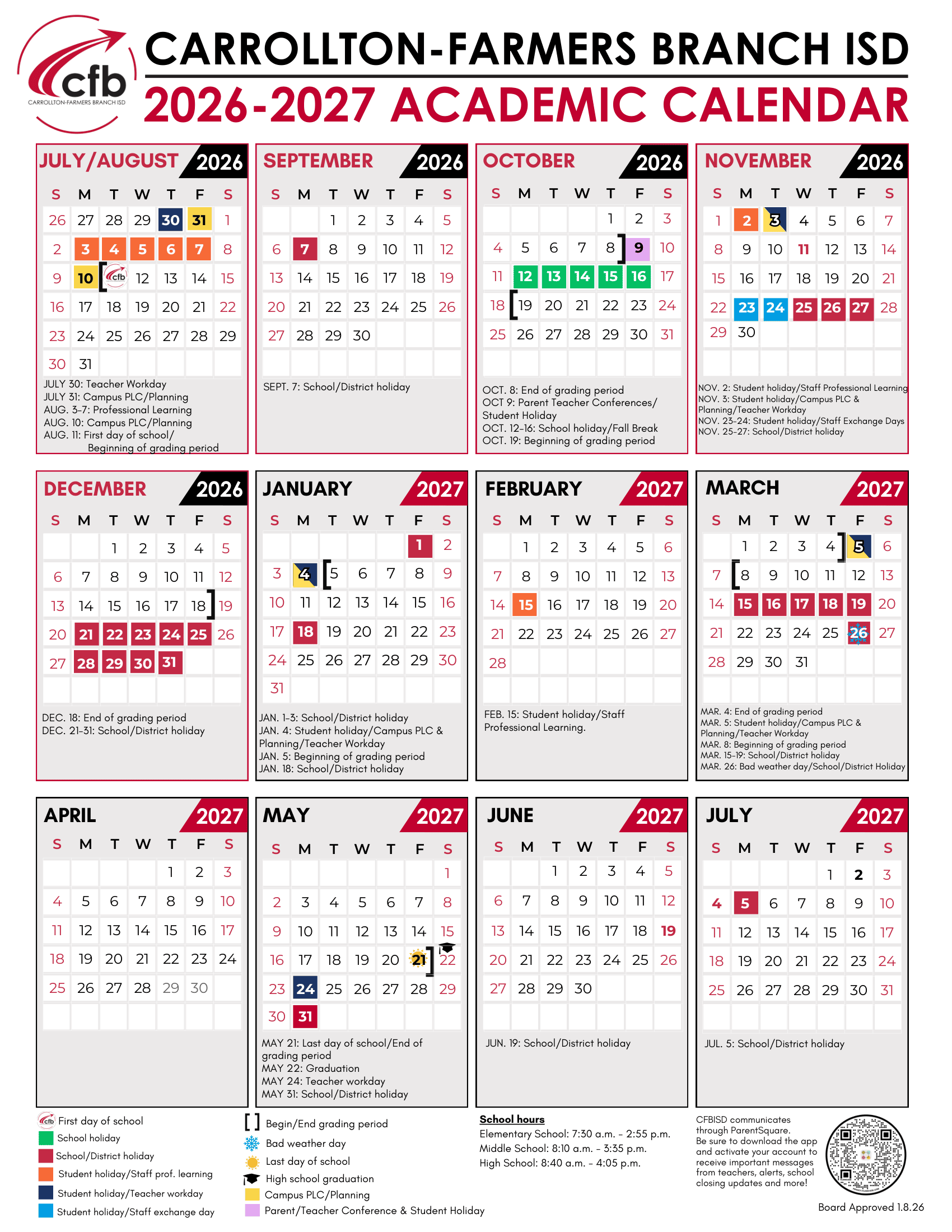 Carrollton-Farmers Branch ISD Calendar 26-27 Revised