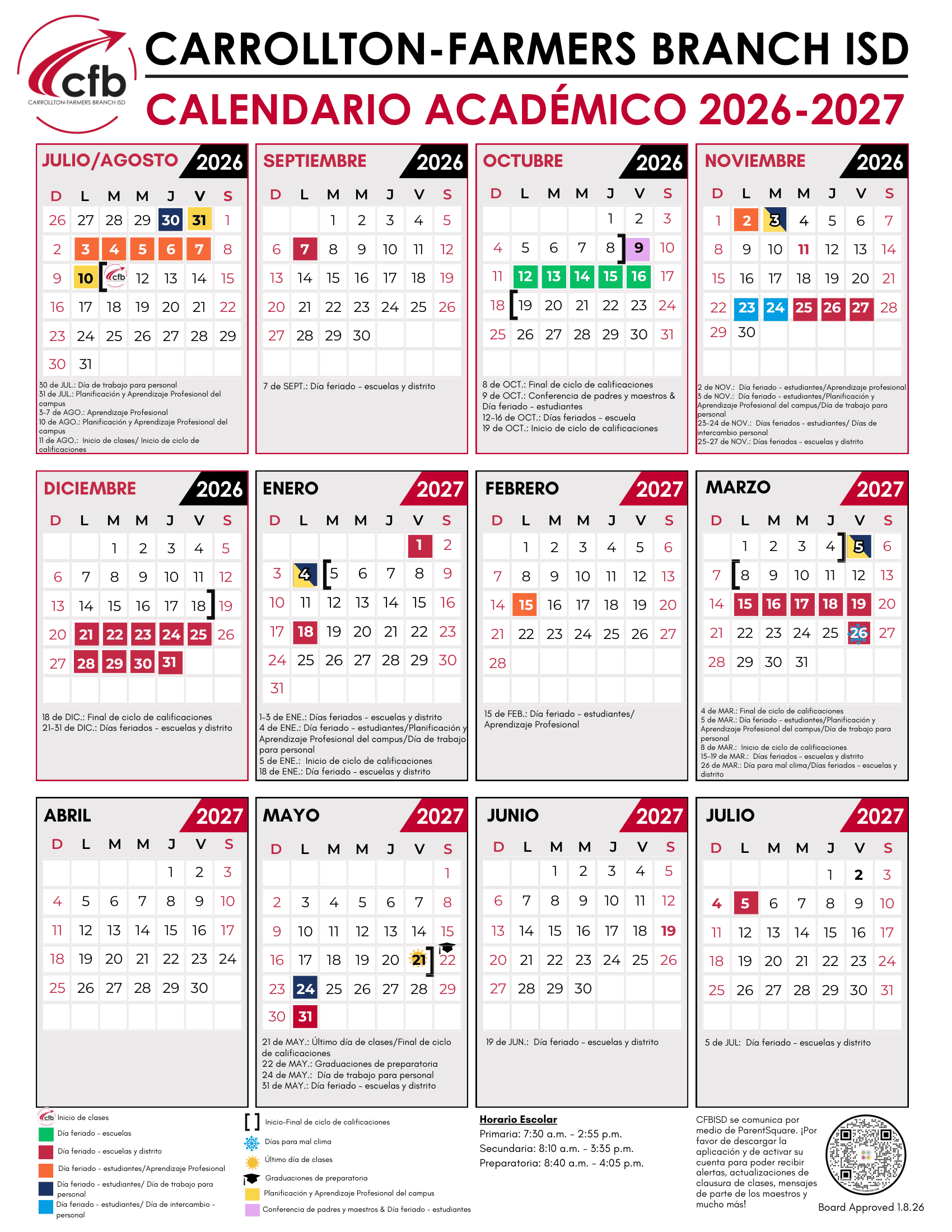 Carrollton-Farmers Branch ISD Calendar 26-27 Revised