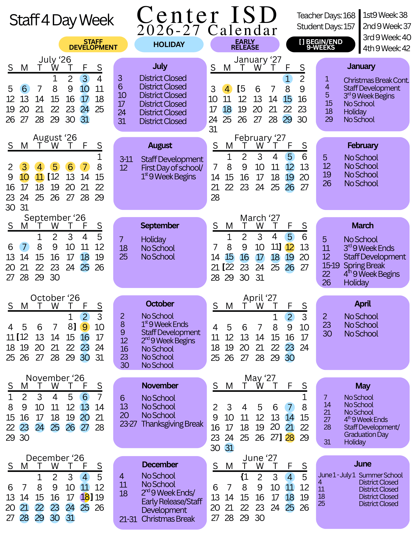 Center ISD Calendar 26-27 Revised