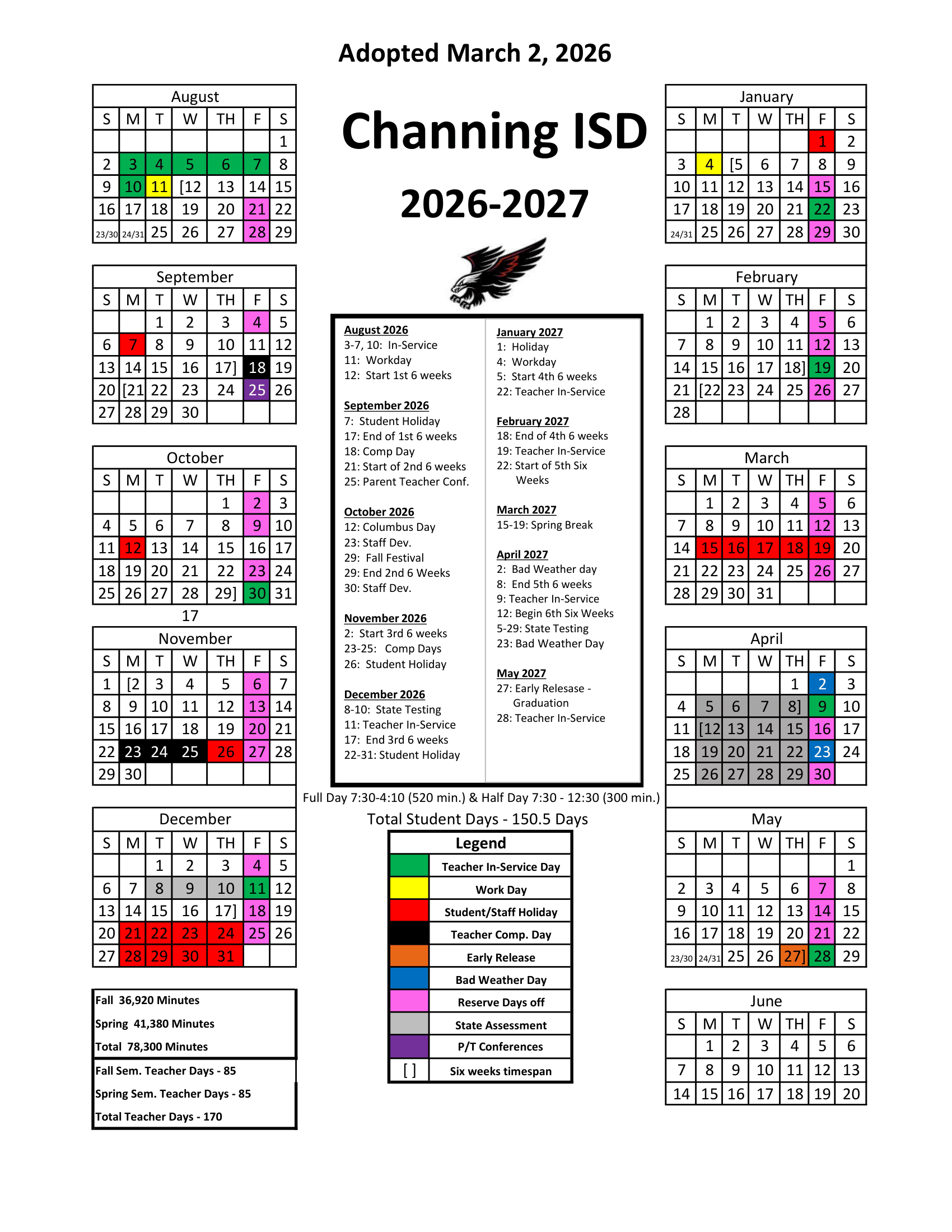 Channing ISD Calendar 26-27 Revised