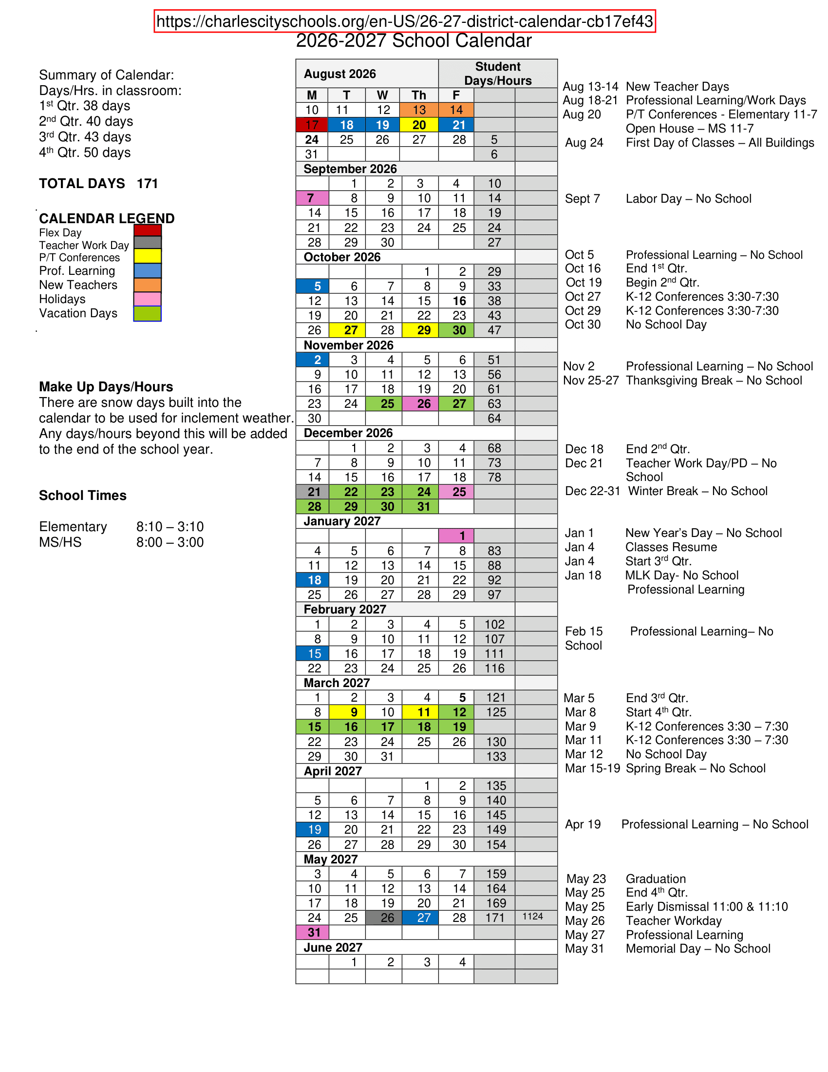 Charles City Schools Calendar 26-27 pdf