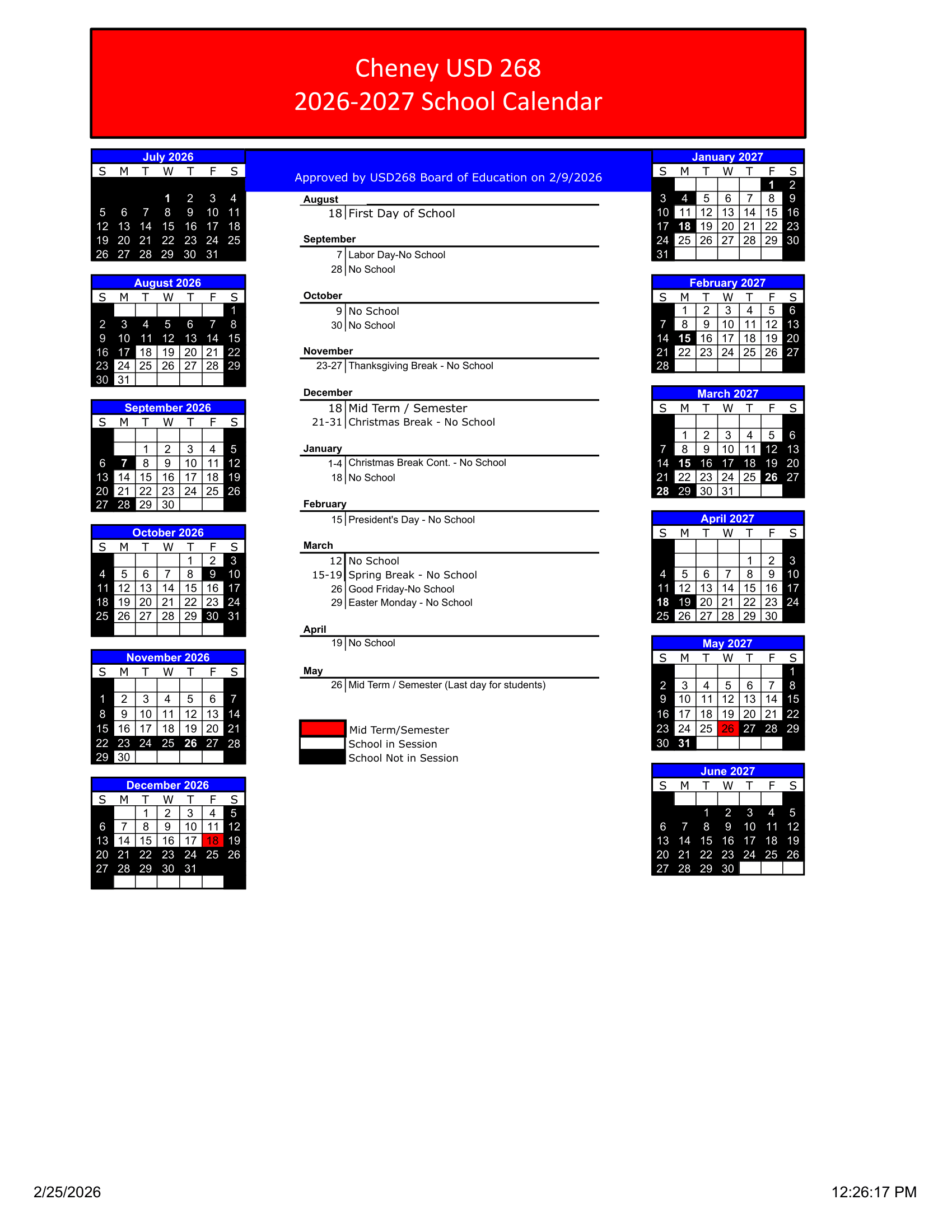 Cheney USD 268 Calendar 26-27 Revised