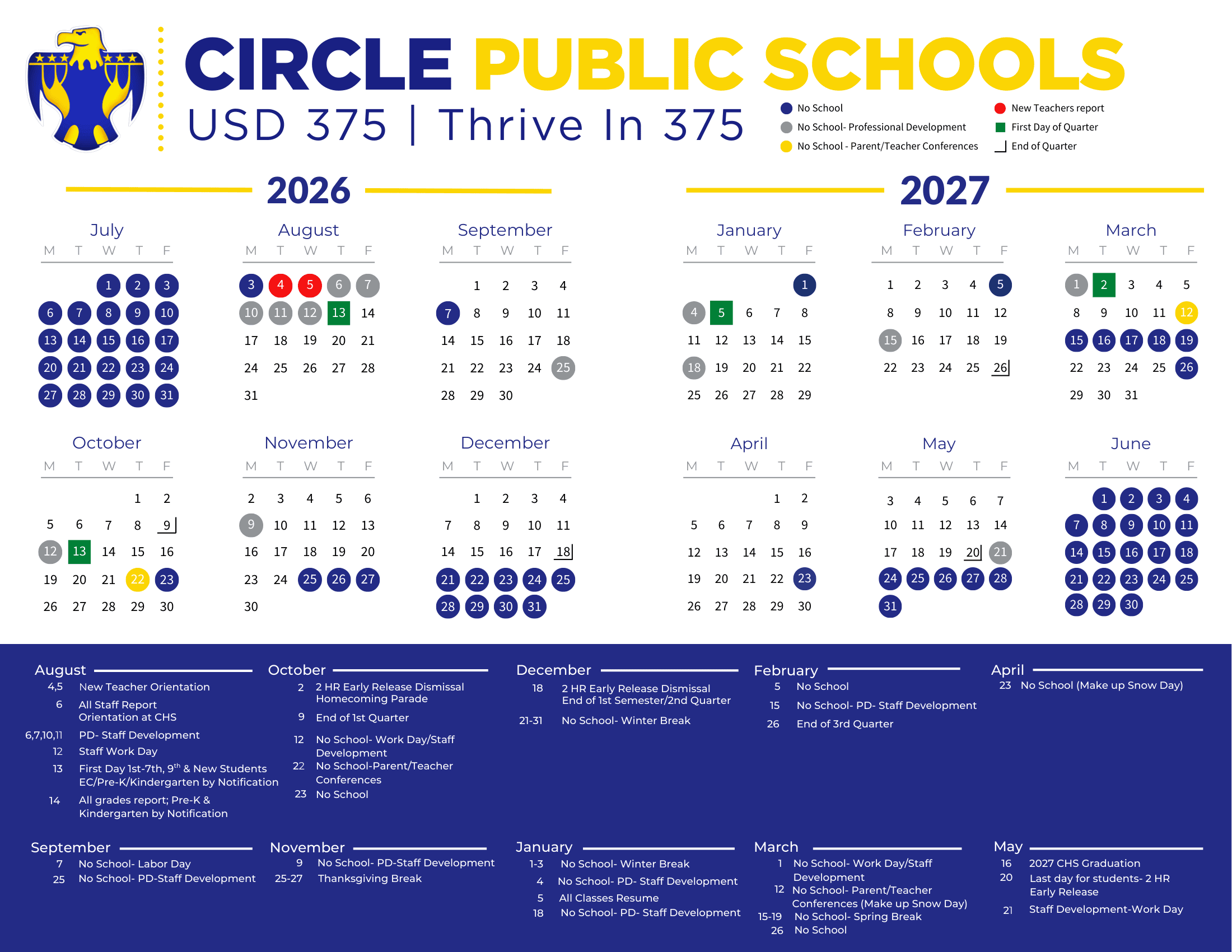 Circle Public Schools USD 375 Calendar 26-27 Revised