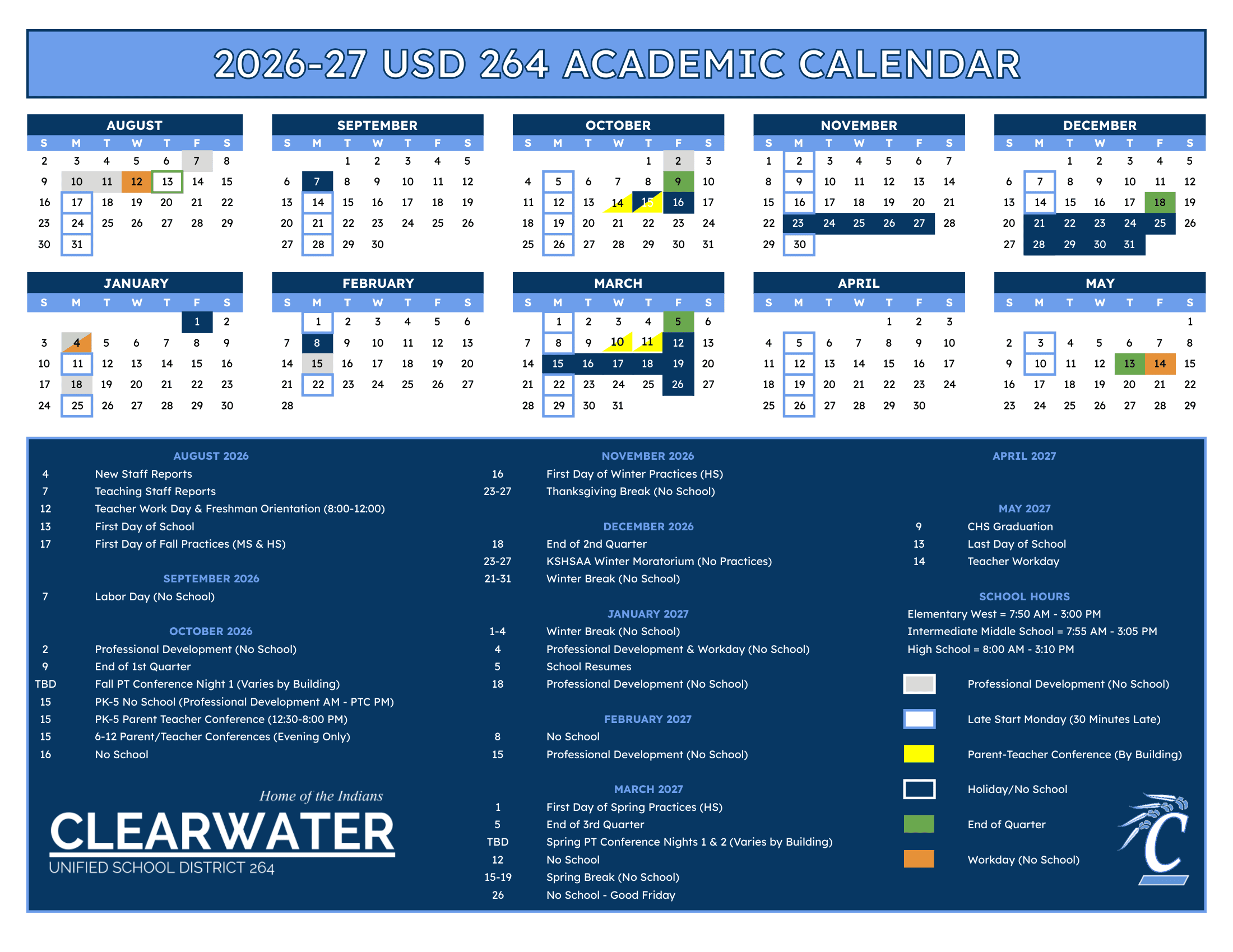 Clearwater Unified School District 264 Calendar 26-27 Revised