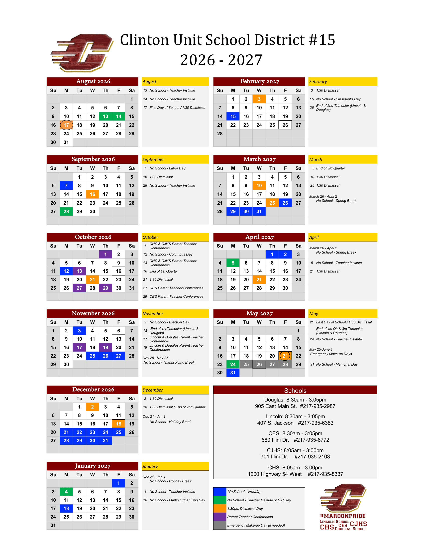 Clinton Unit School District #15 Calendar 26-27 pdf