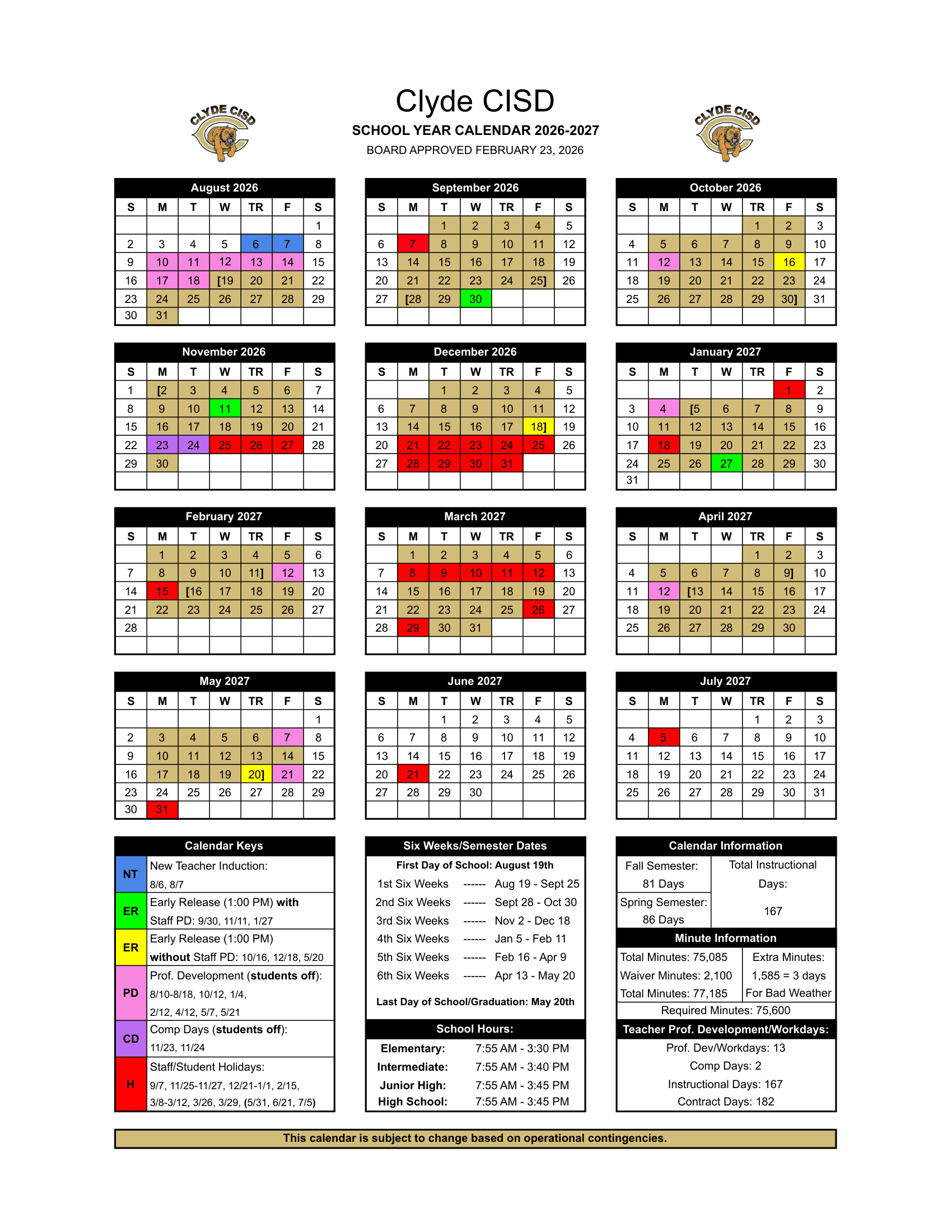 Clyde CISD Calendar 26-27 pdf