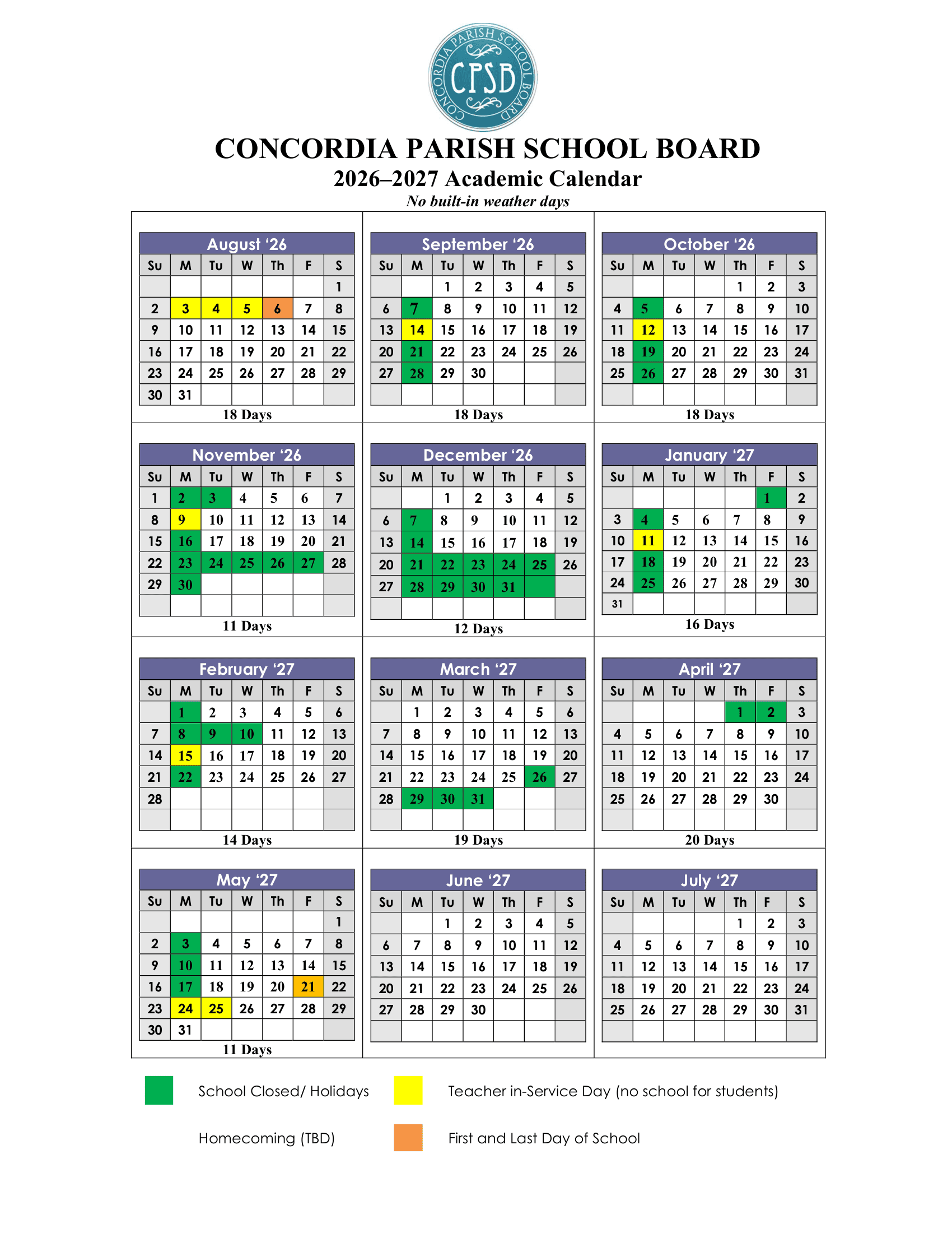 Concordia Parish School Board Calendar 26-27 pdf
