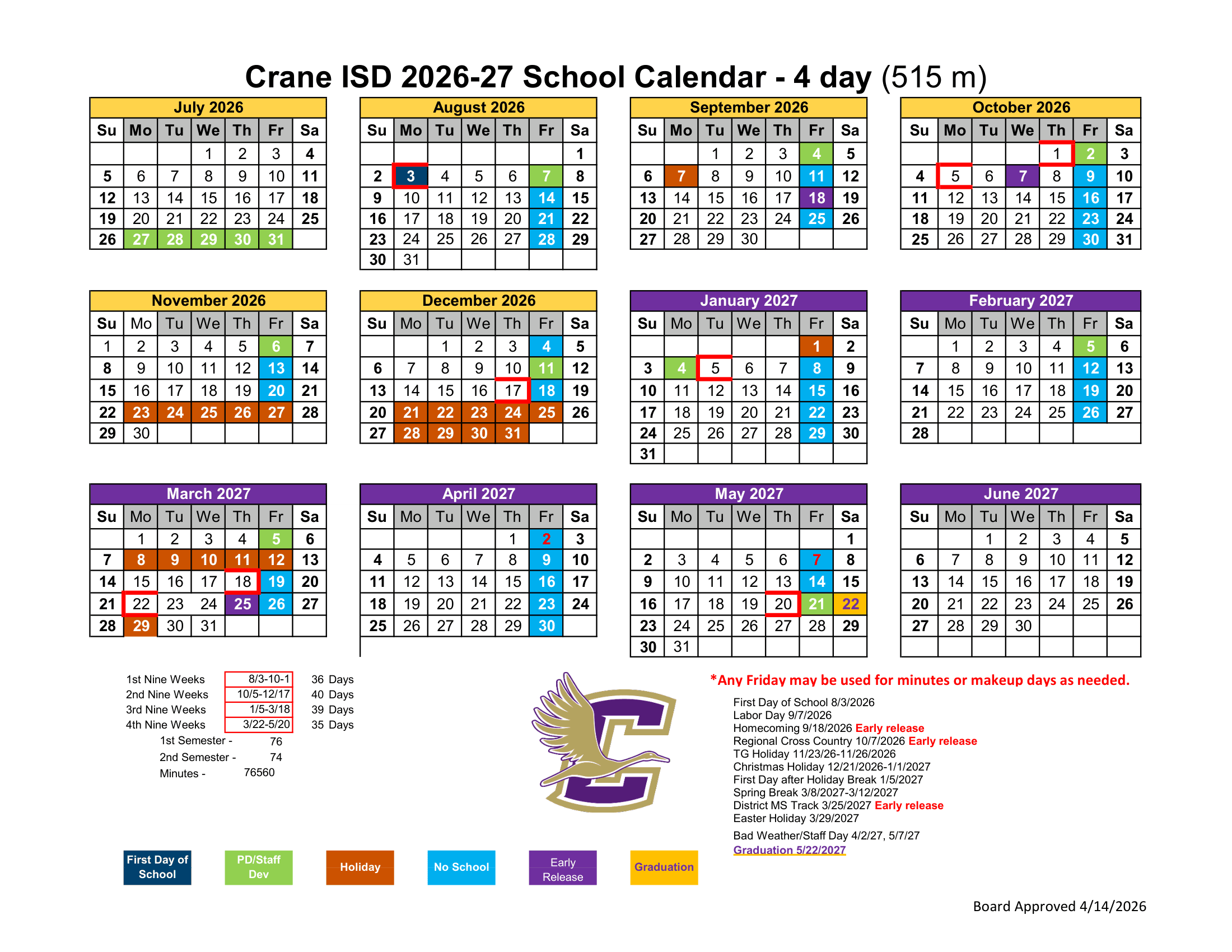 Crane ISD Calendar 26-27 pdf
