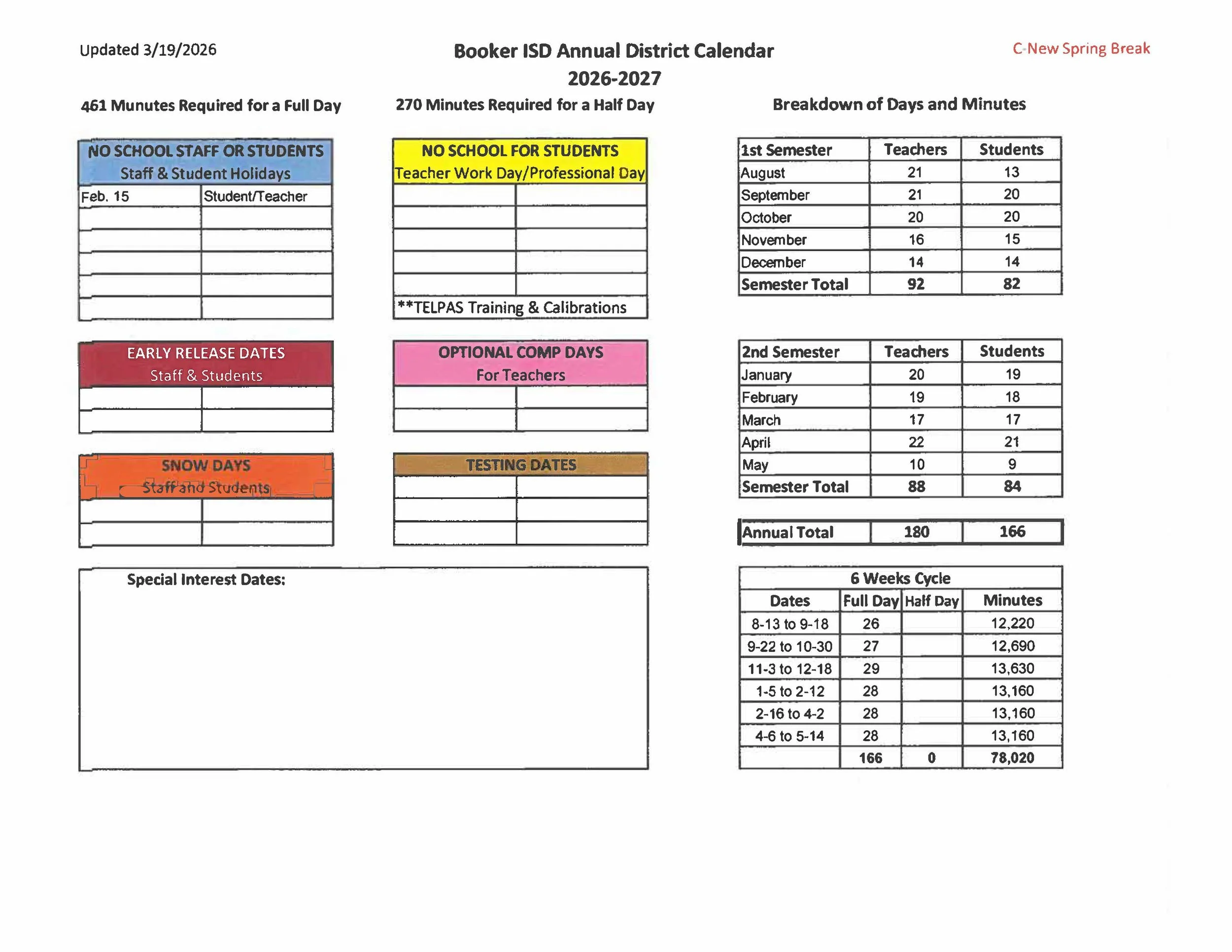 Booker ISD Calendar 26-27 Revised