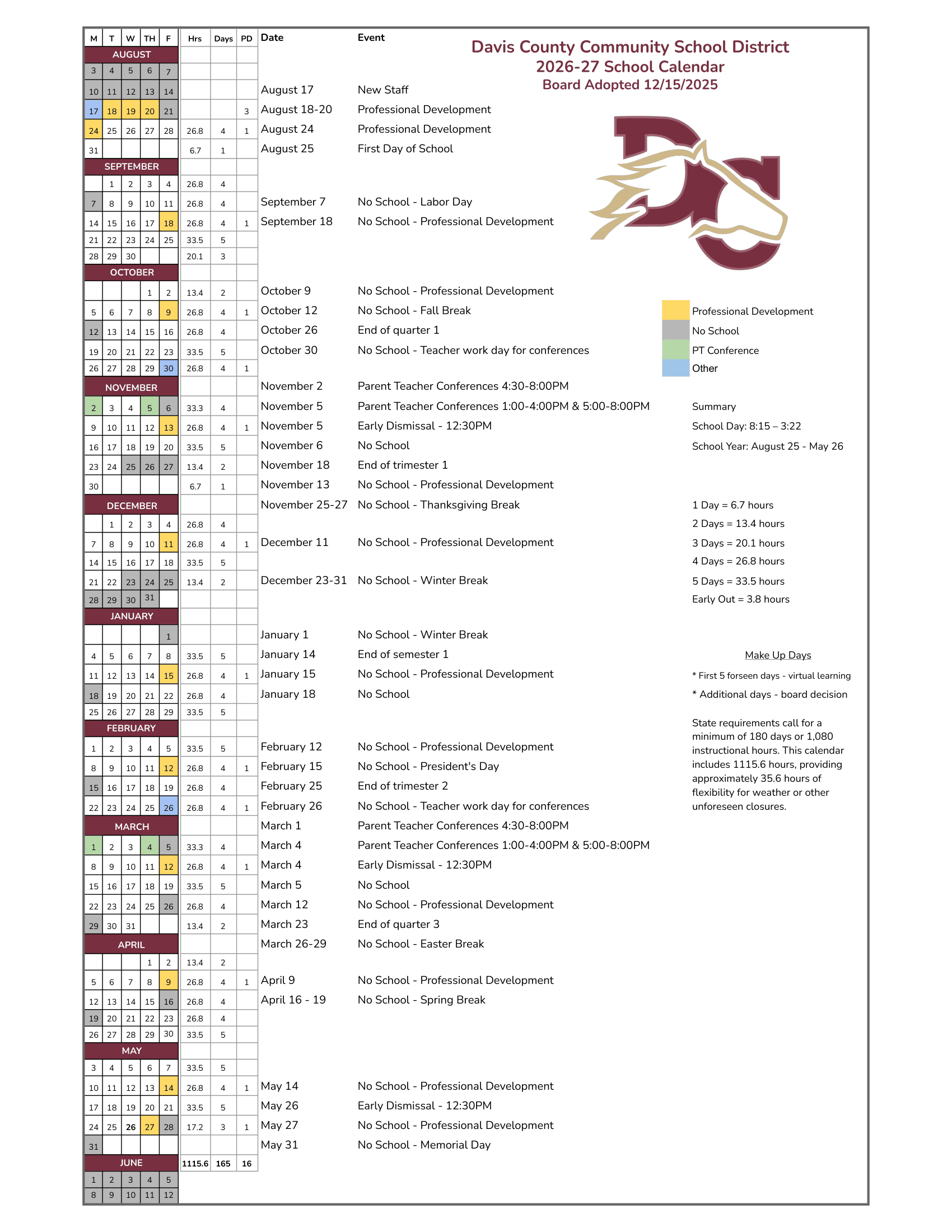 Davis County Community School District Calendar 26-27 pdf