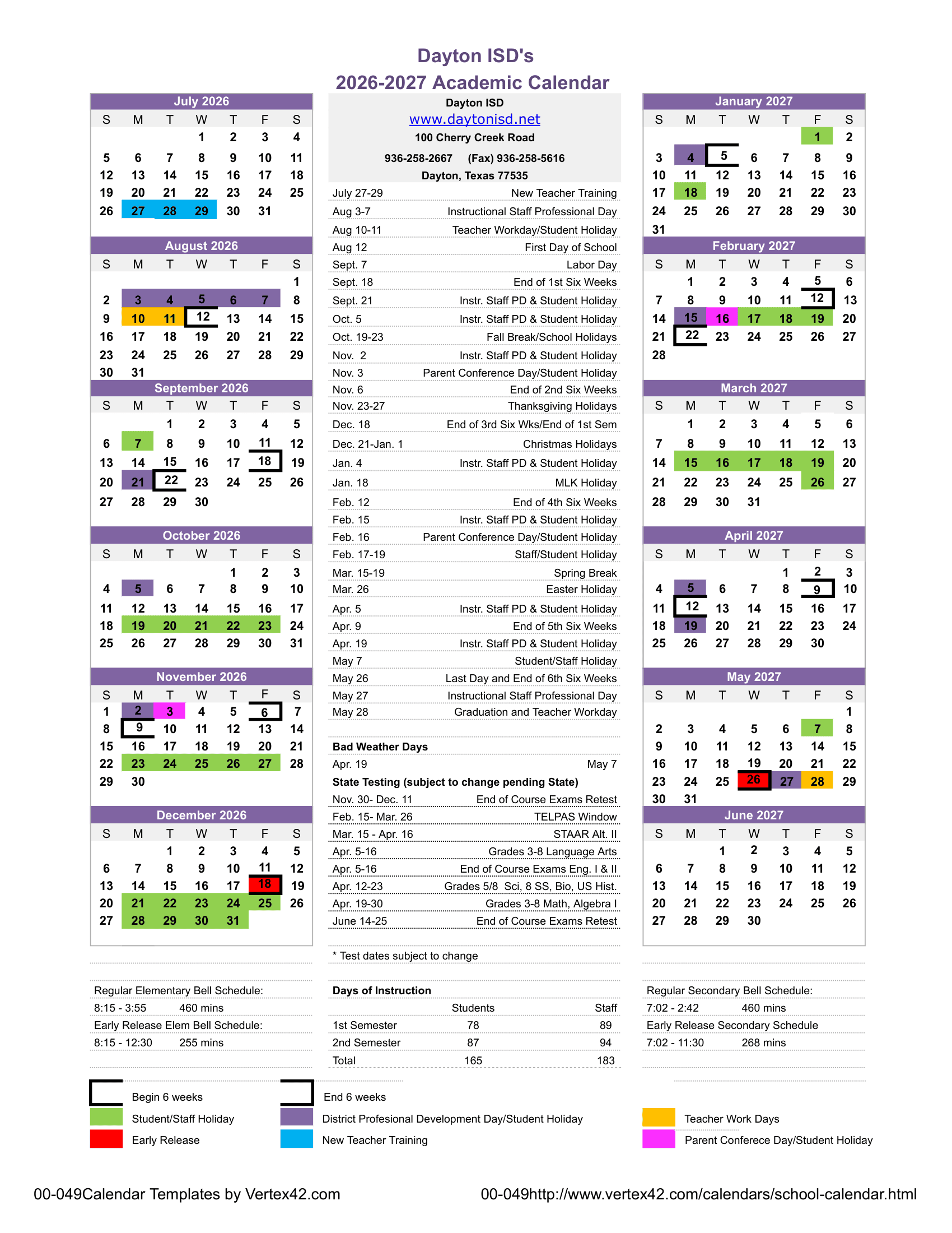 Dayton ISD Calendar 26-27 Revised
