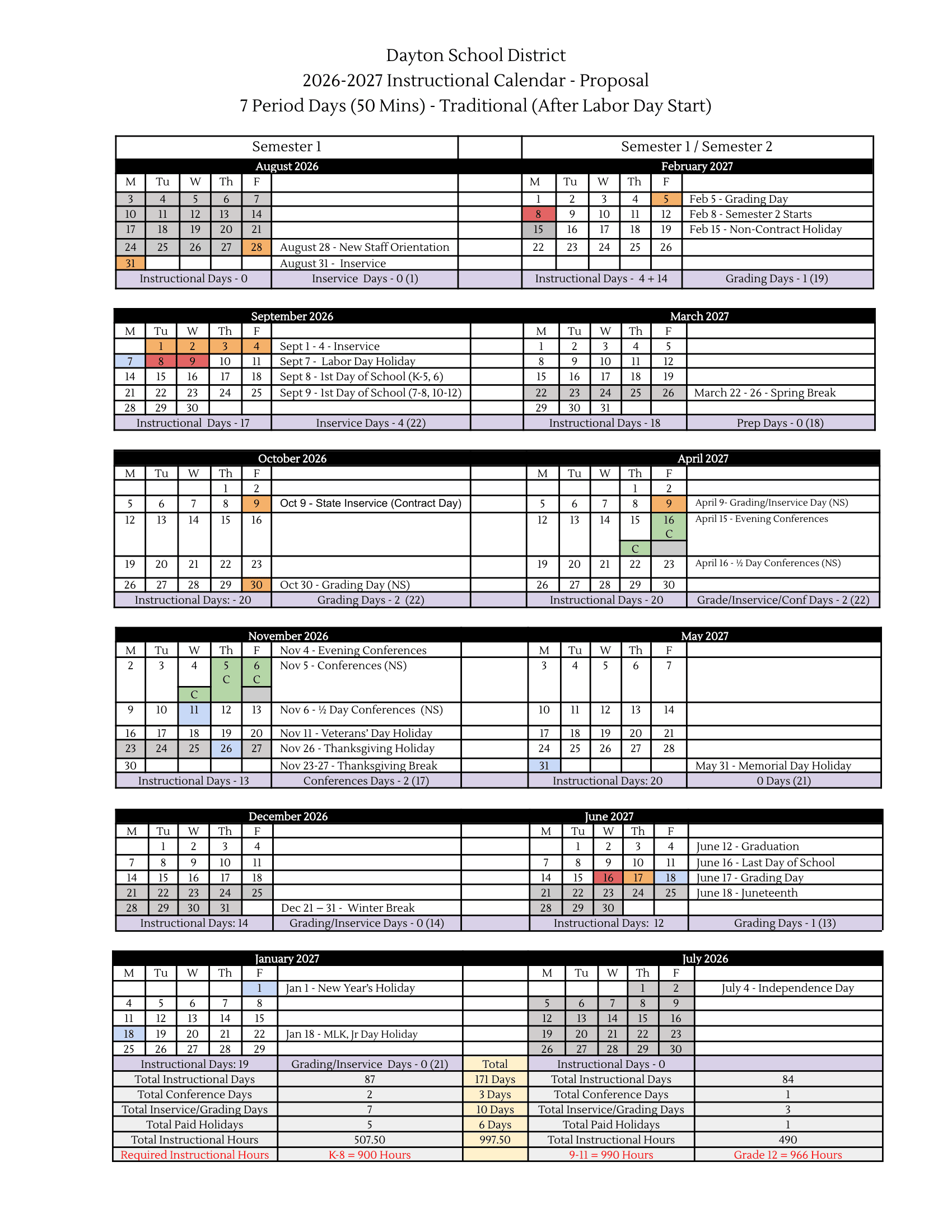 Dayton School District Calendar 26-27 PDF