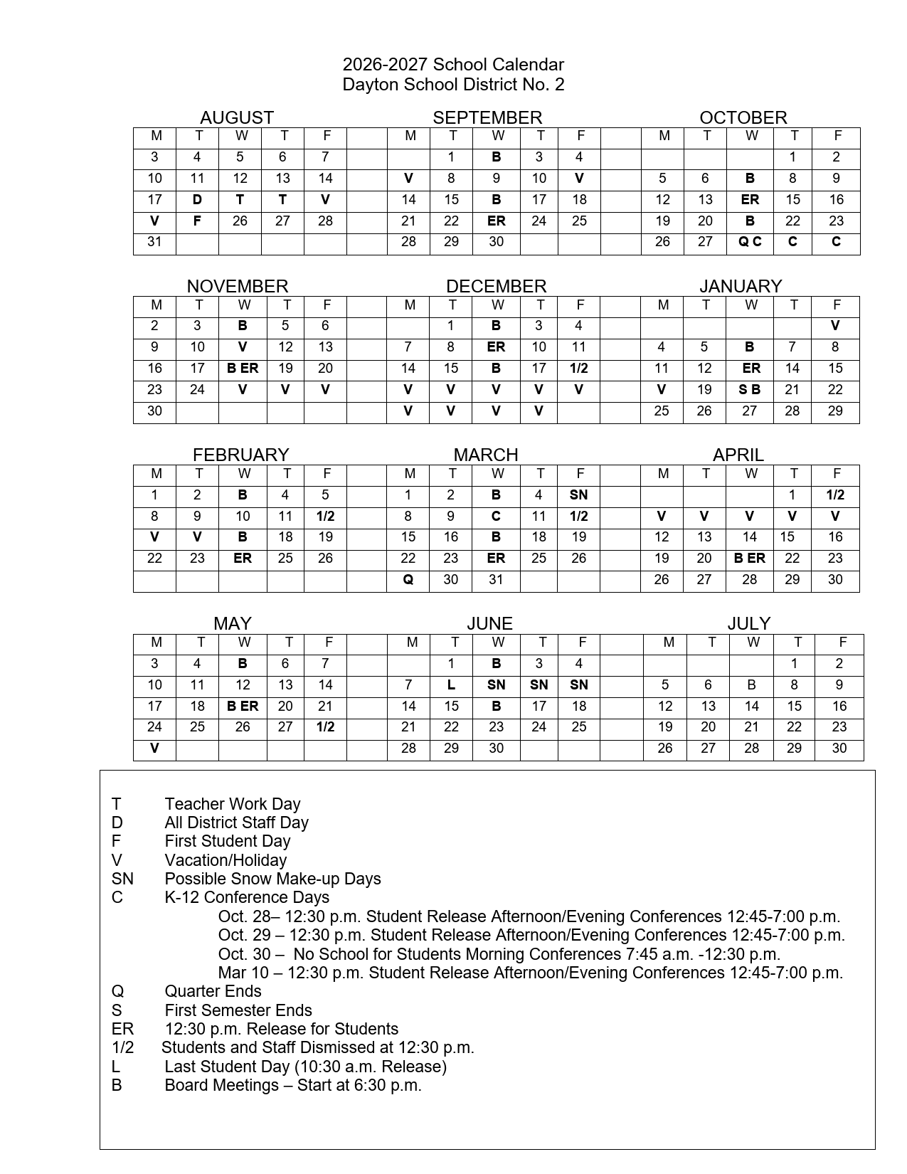 Dayton School District No. 2 Calendar 26-27 pdf