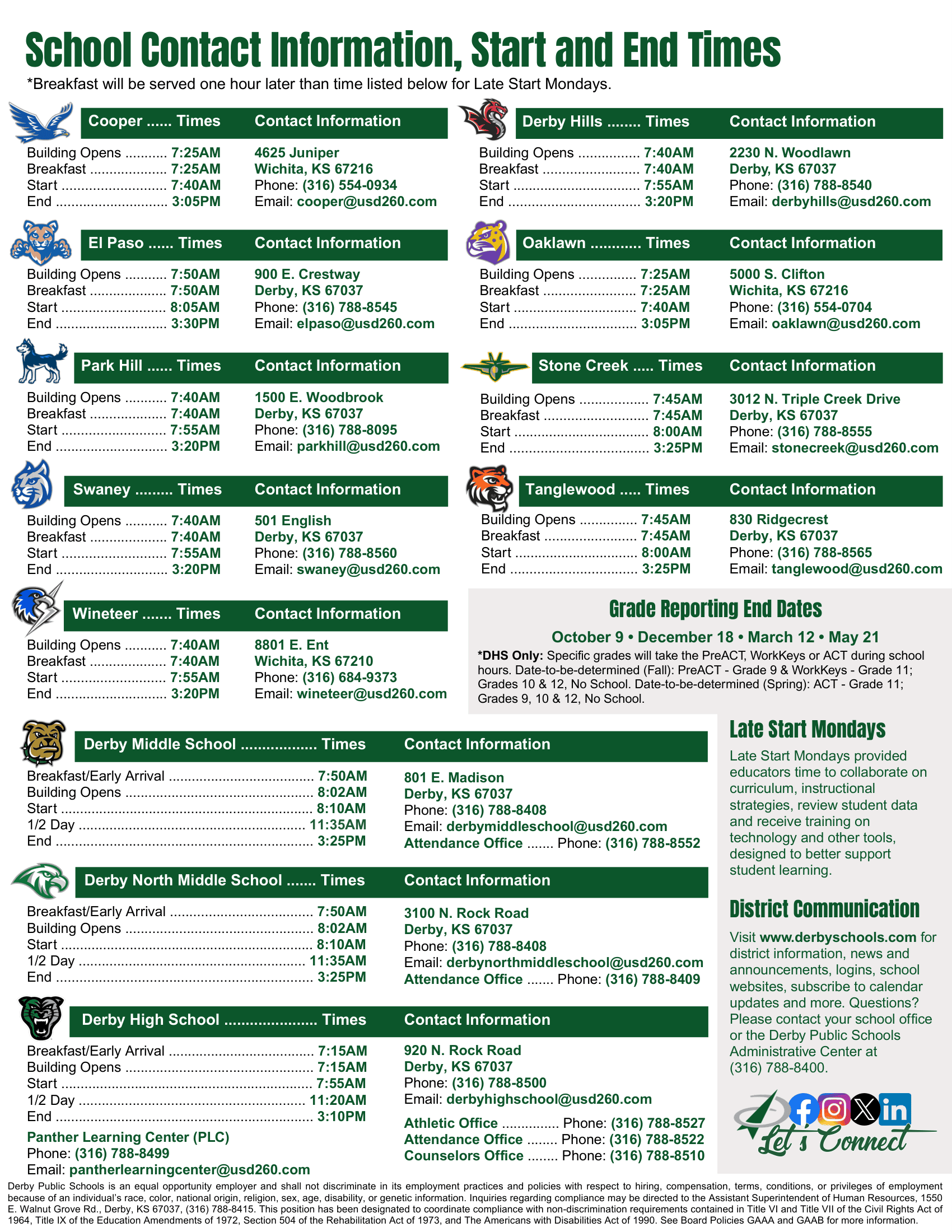 Derby Public Schools Calendar 26-27 Revised