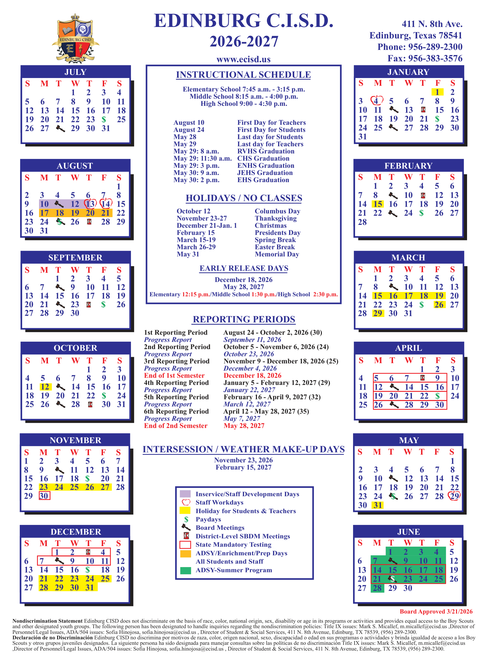 EDINBURG C.I.S.D. Calendar 26-27 pdf