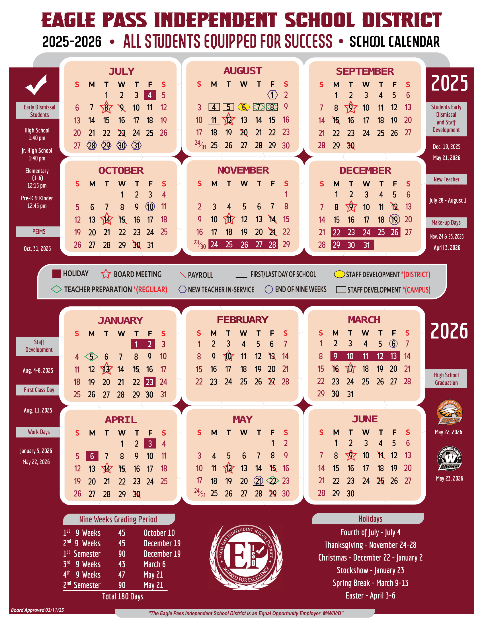 Eagle Pass Independent School District Calendar 25-26 pdf