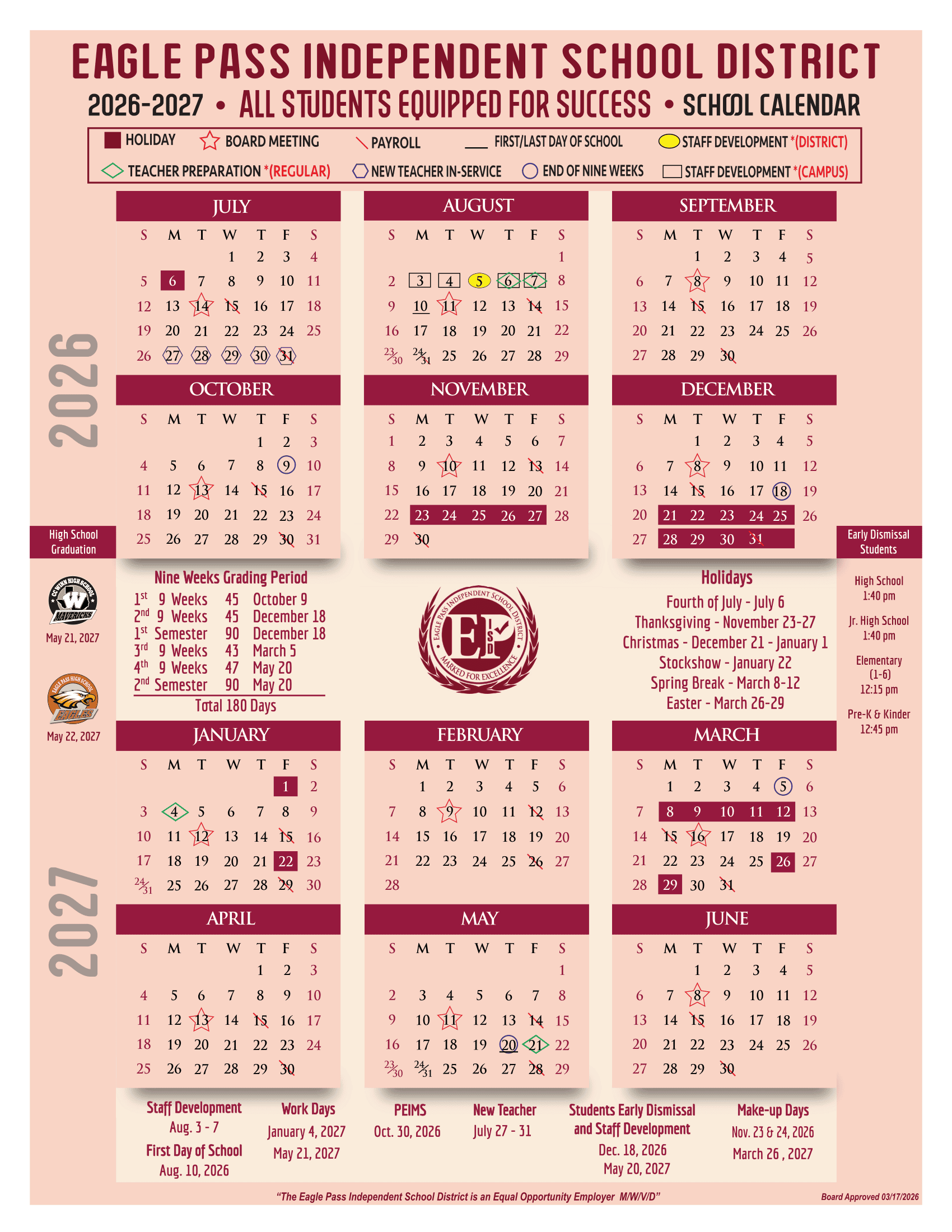 Eagle Pass Independent School District Calendar 25-26 pdf