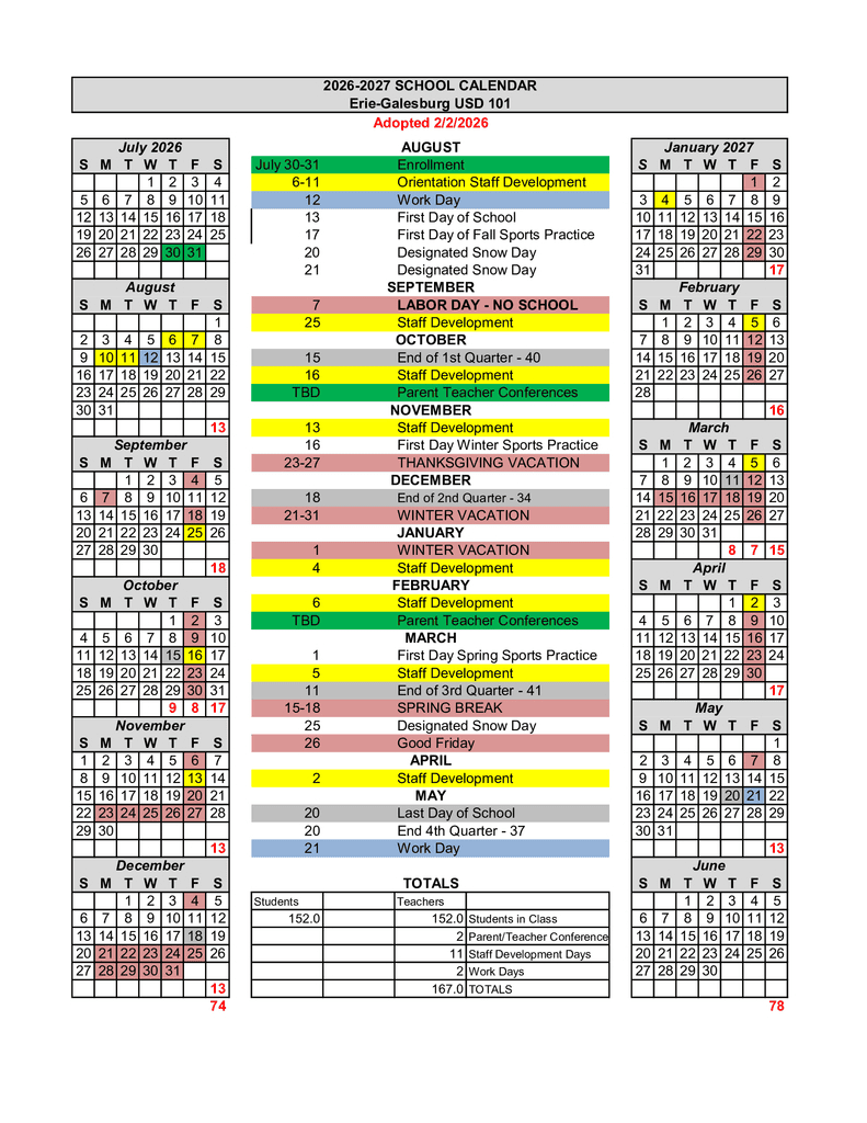 Erie-Galesburg USD 101 Calendar 26-27 Revised
