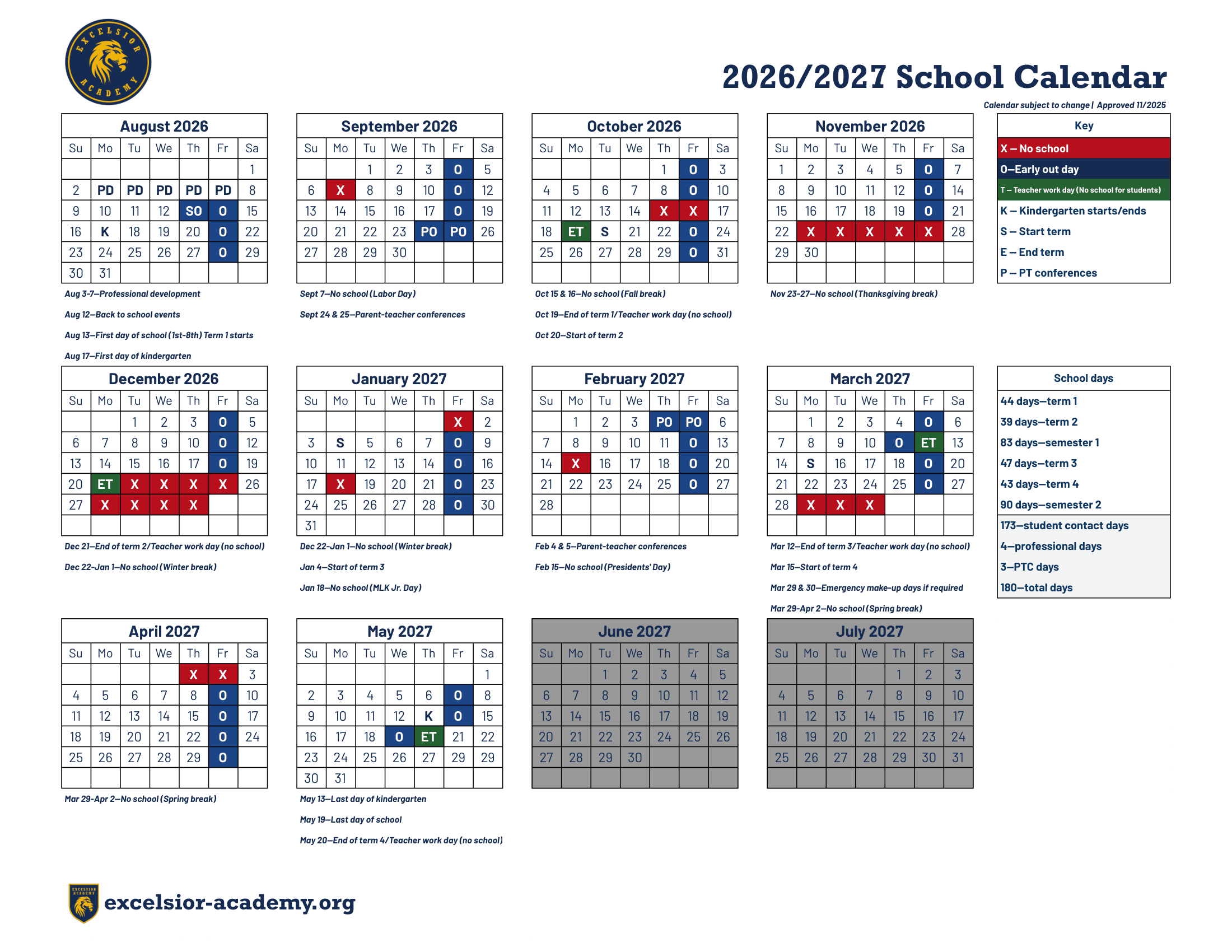 Excelsior Academy Calendar 26-27 PDF