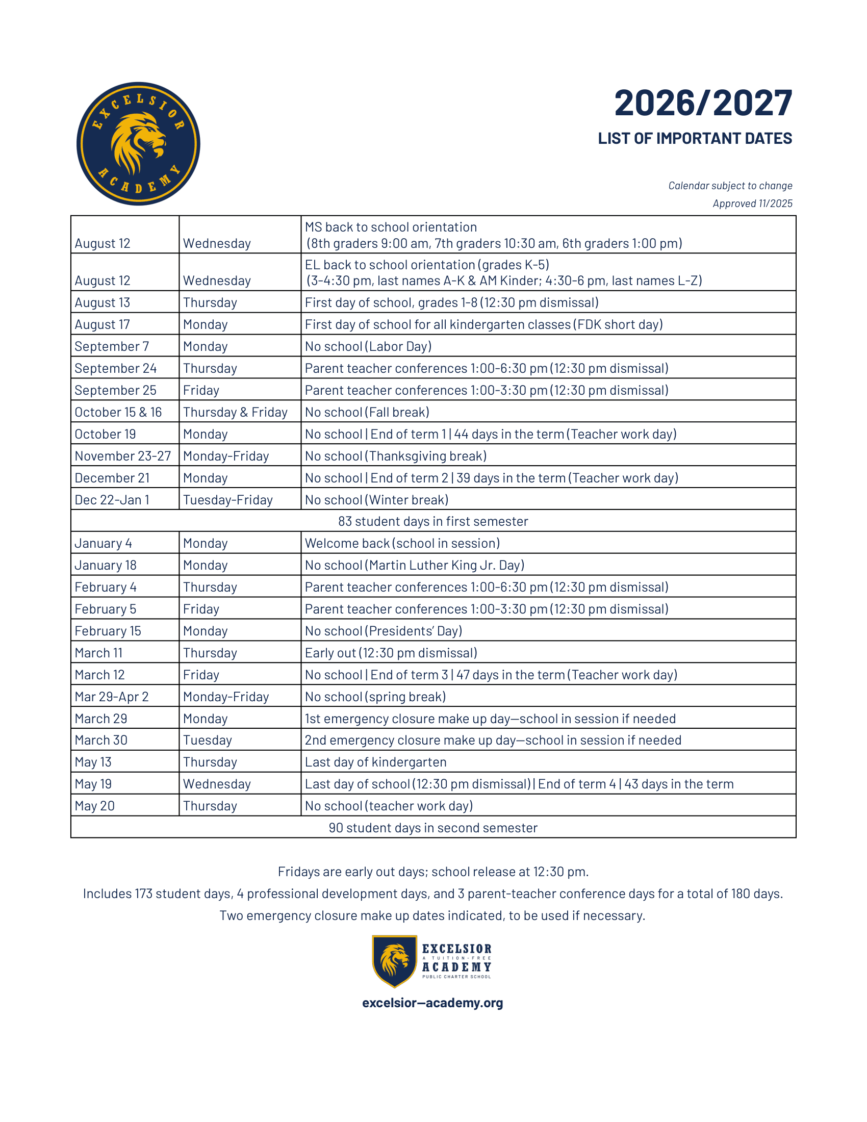 Excelsior Academy Calendar 26-27 PDF