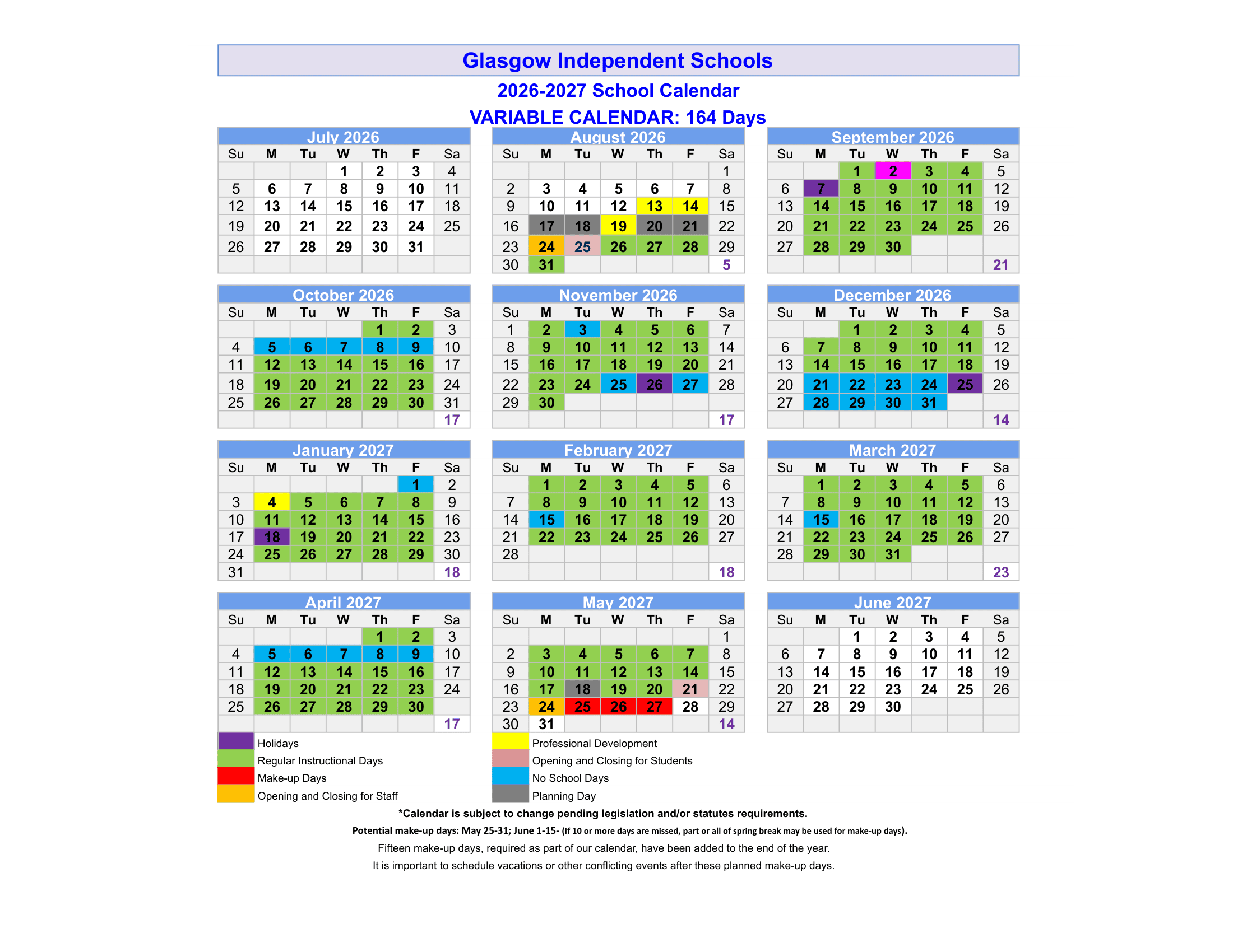 Glasgow Independent Schools Calendar 26-27 Revised