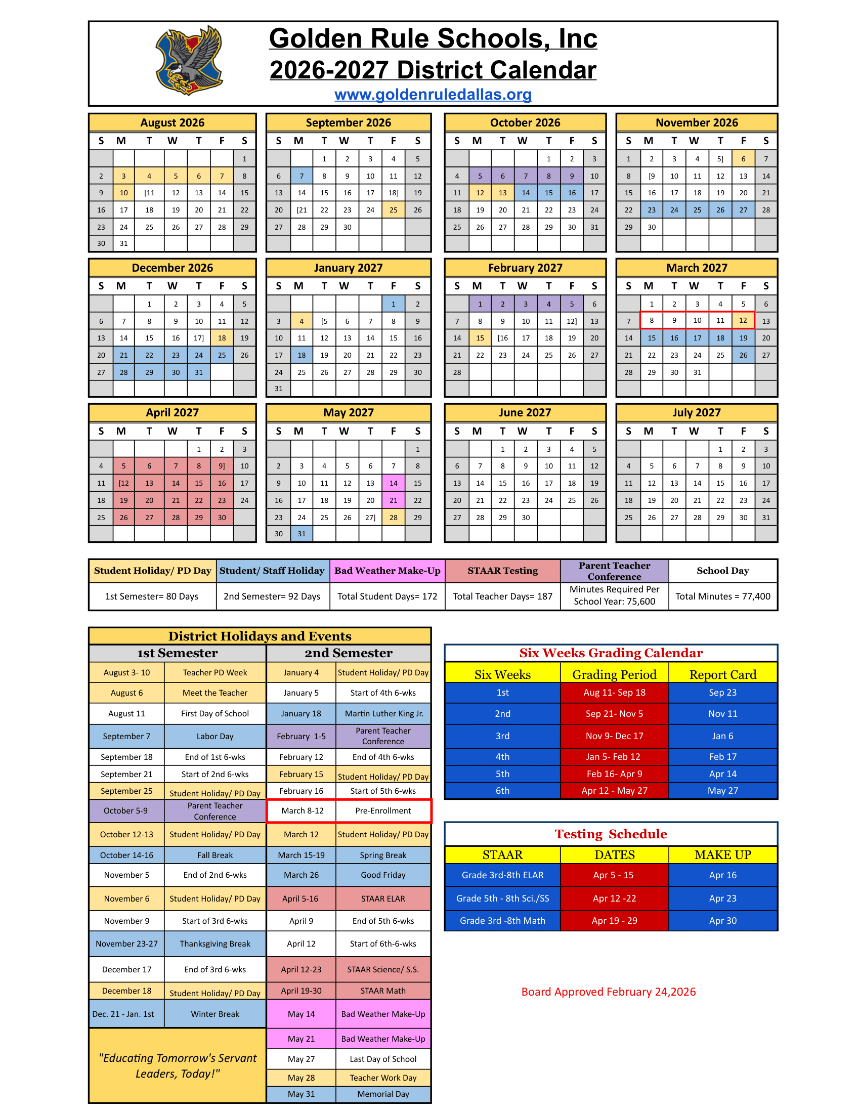 Golden Rule Schools, Inc Calendar 26-27 pdf