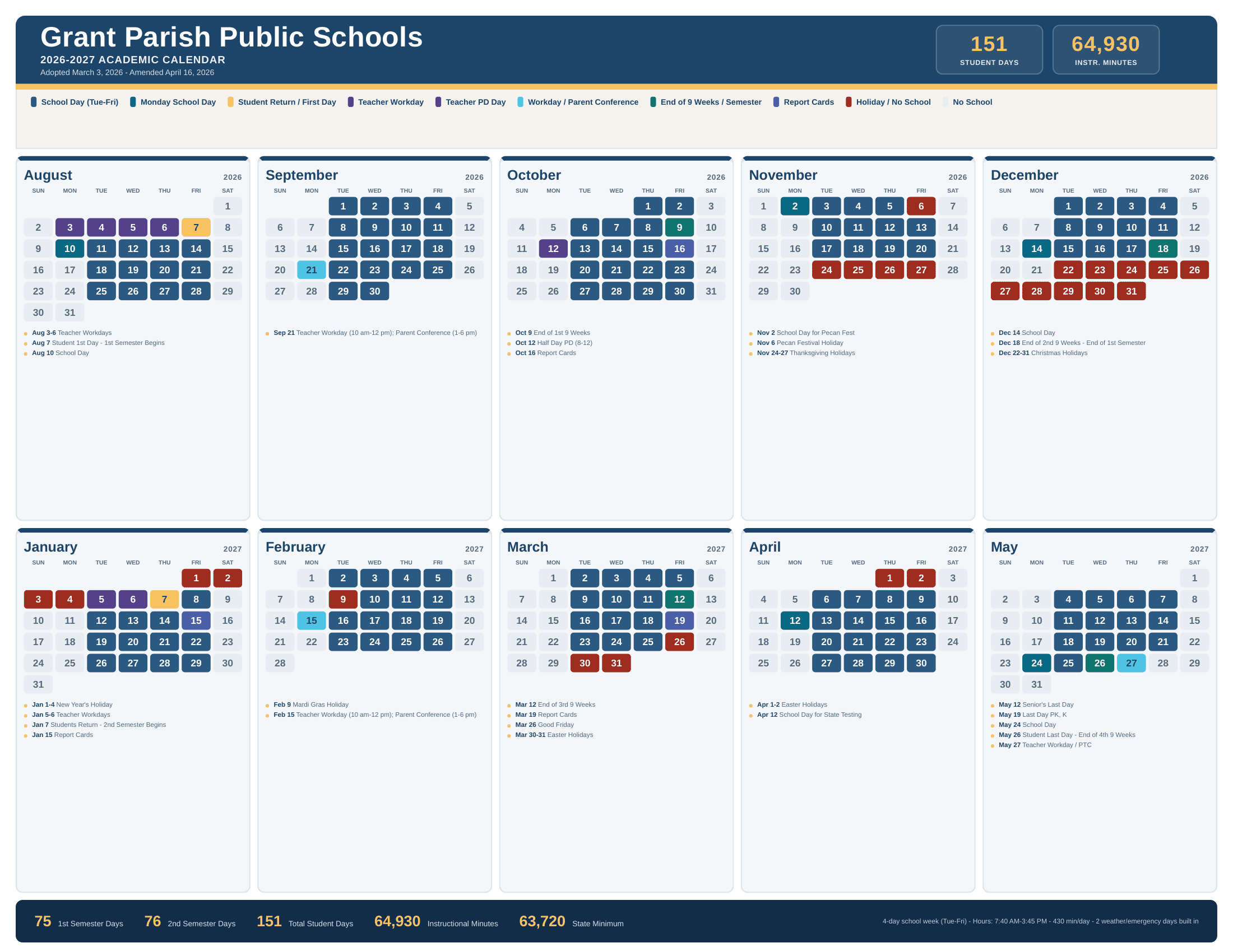 Grant Parish Public Schools Calendar 26-27 pdf