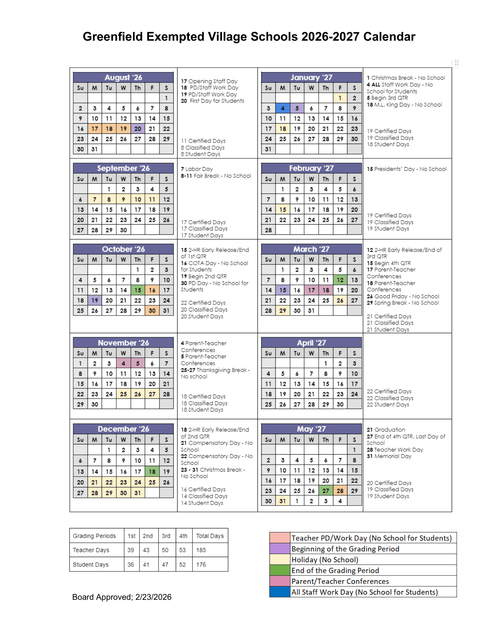 Greenfield Exempted Village Schools Calendar 26-27 pdf