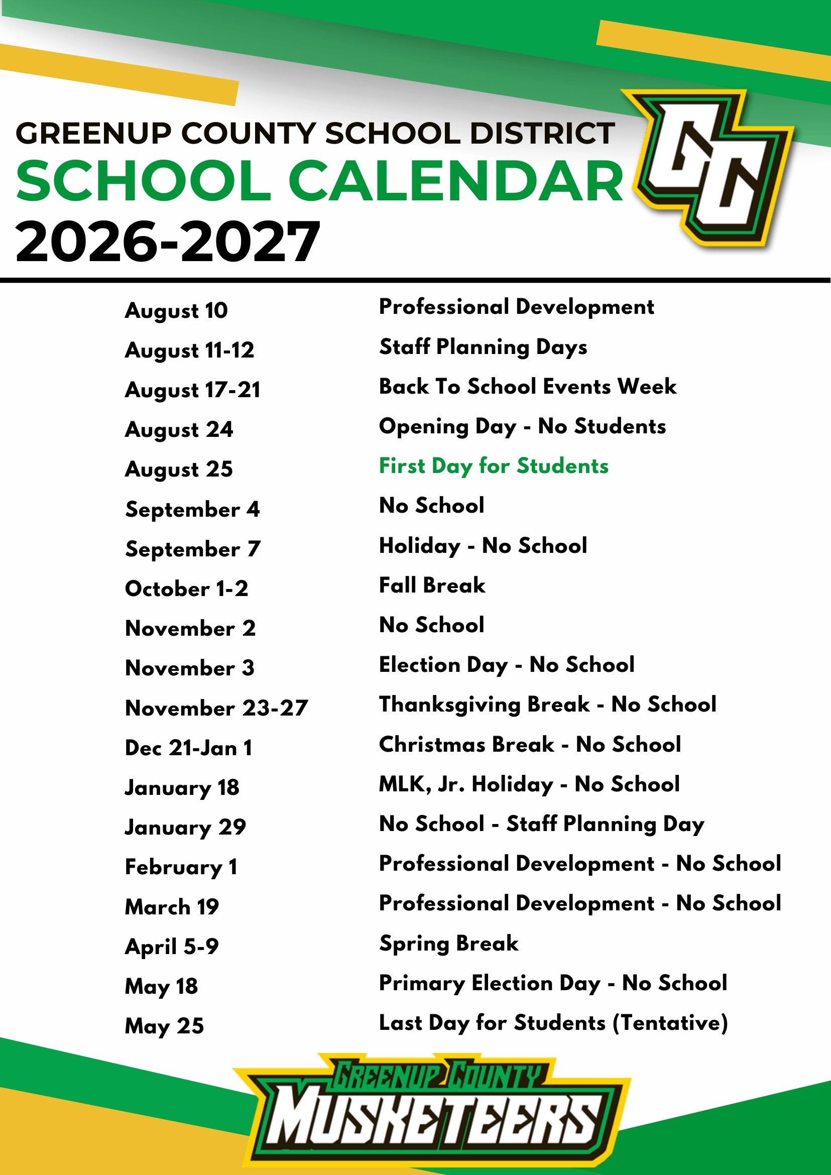 Greenup County School District Calendar 26-27 Revised