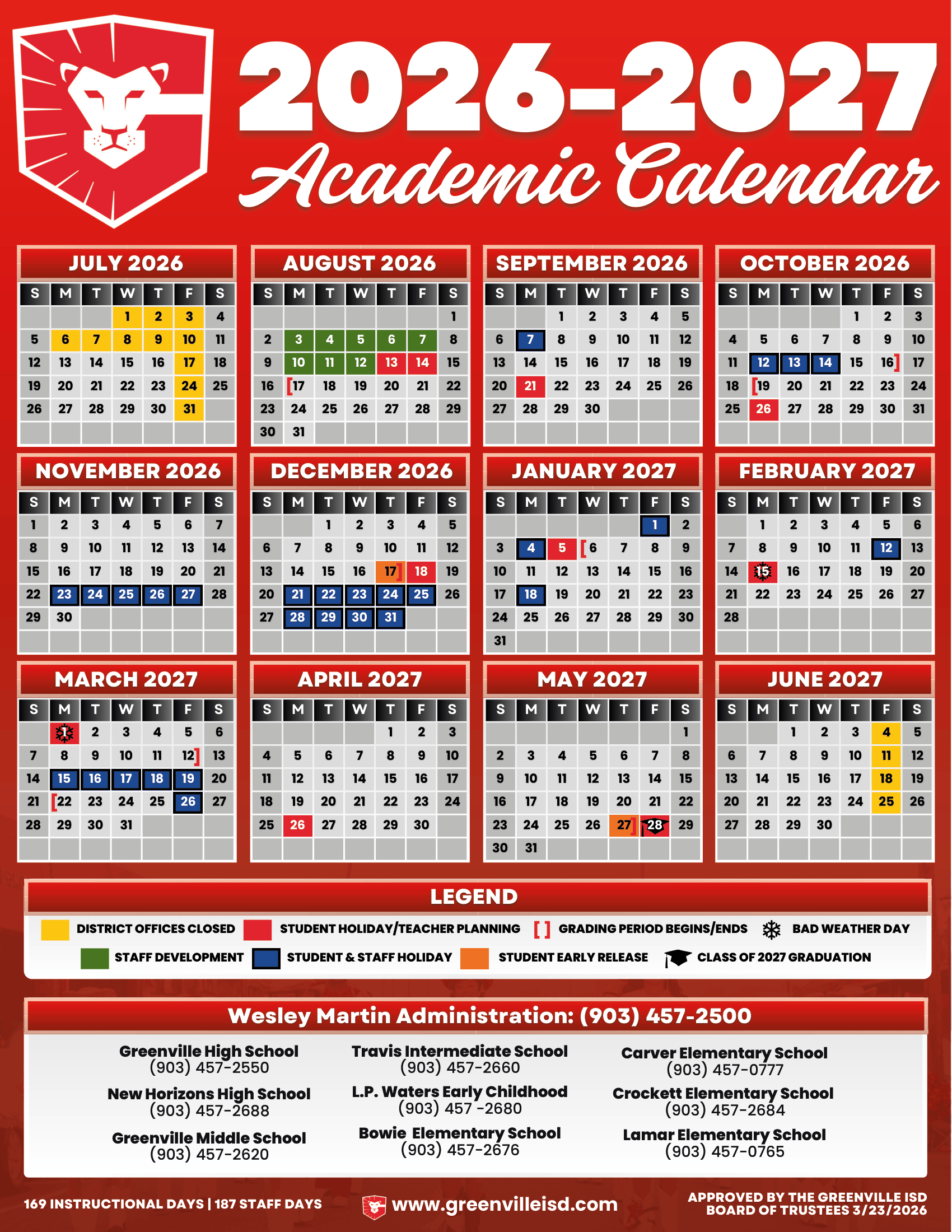 Greenville ISD Calendar 26-27 pdf