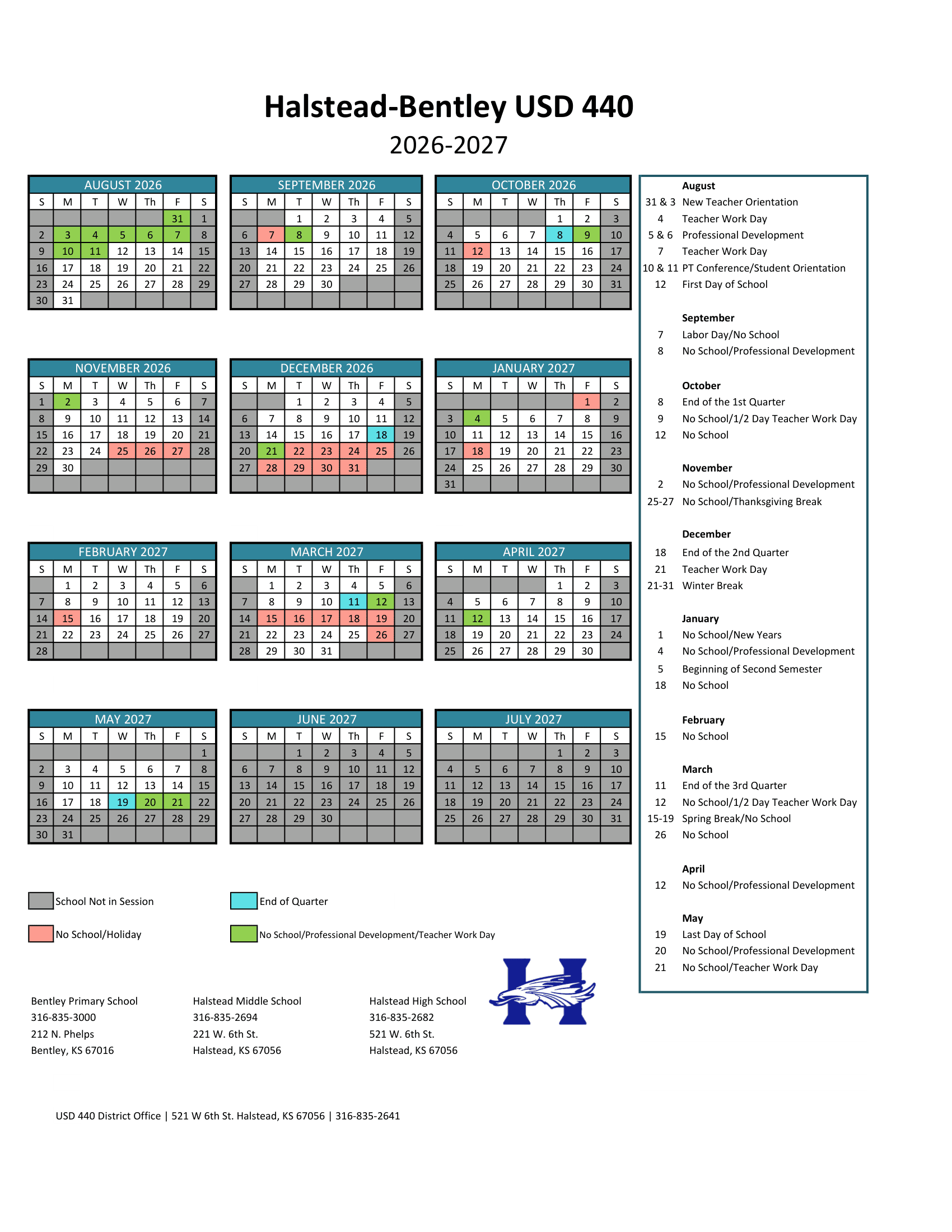 Halstead-Bentley USD 440 Calendar 26-27 Revised